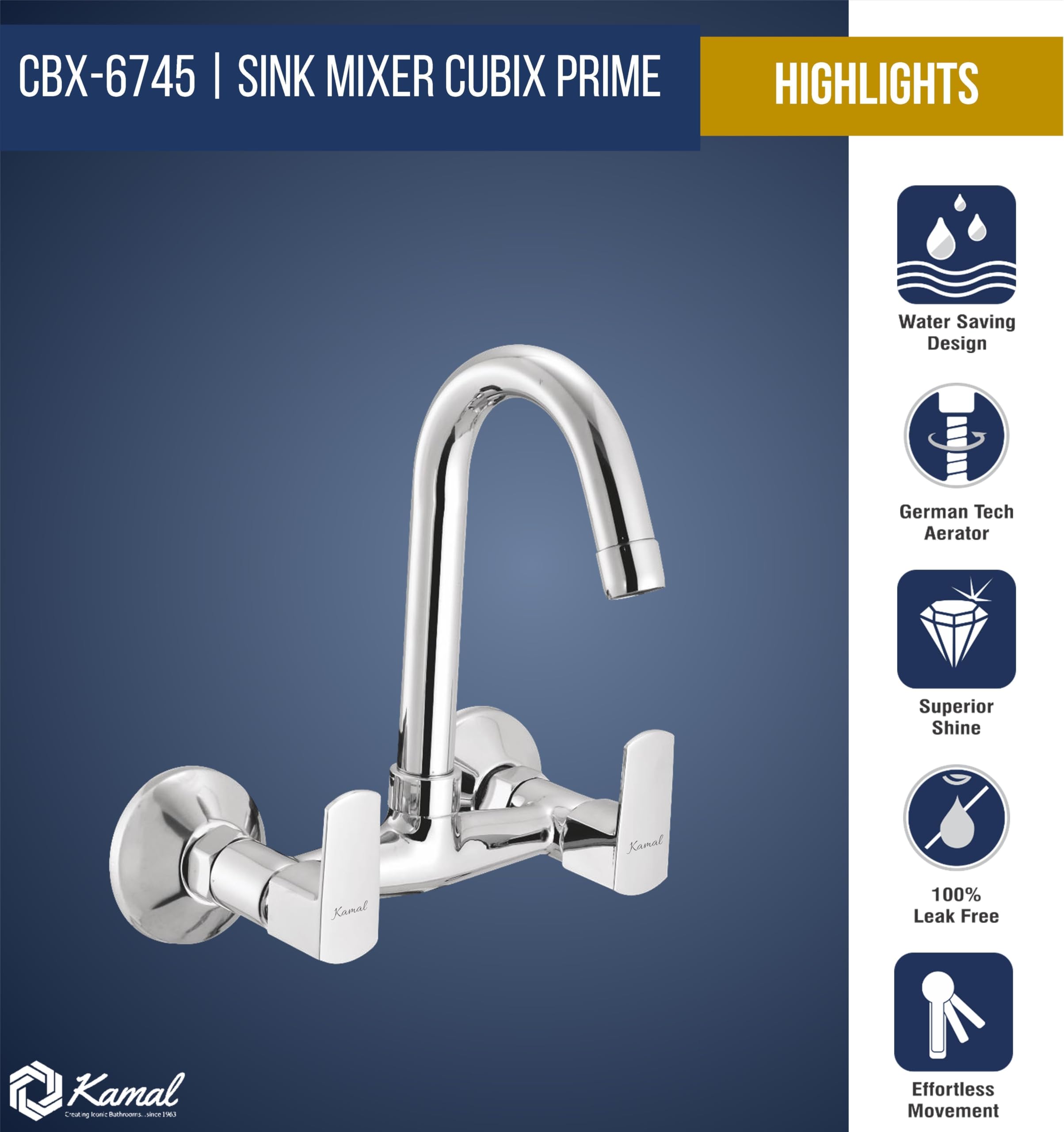 Cubix Prime Sink Mixer - Hot & Cold Mixer Faucet (Full Brass)  - by Kamal