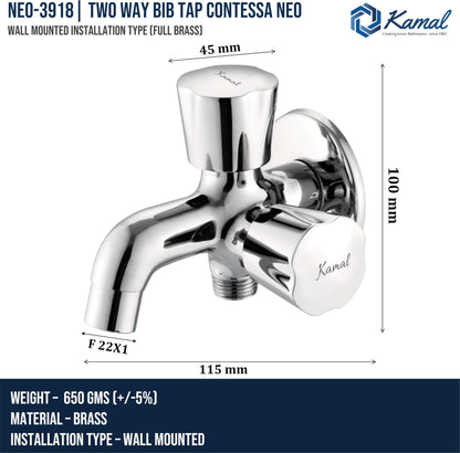 Contessa Neo Two Way Bib Tap (Full Brass) - by kamal
