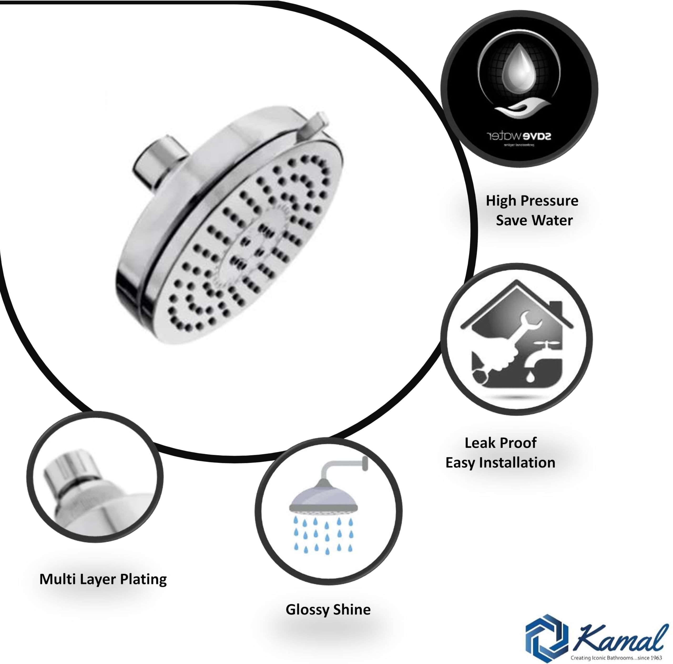 Uno Adjustable Shower Without Arm (Multiflow) - by Kamal