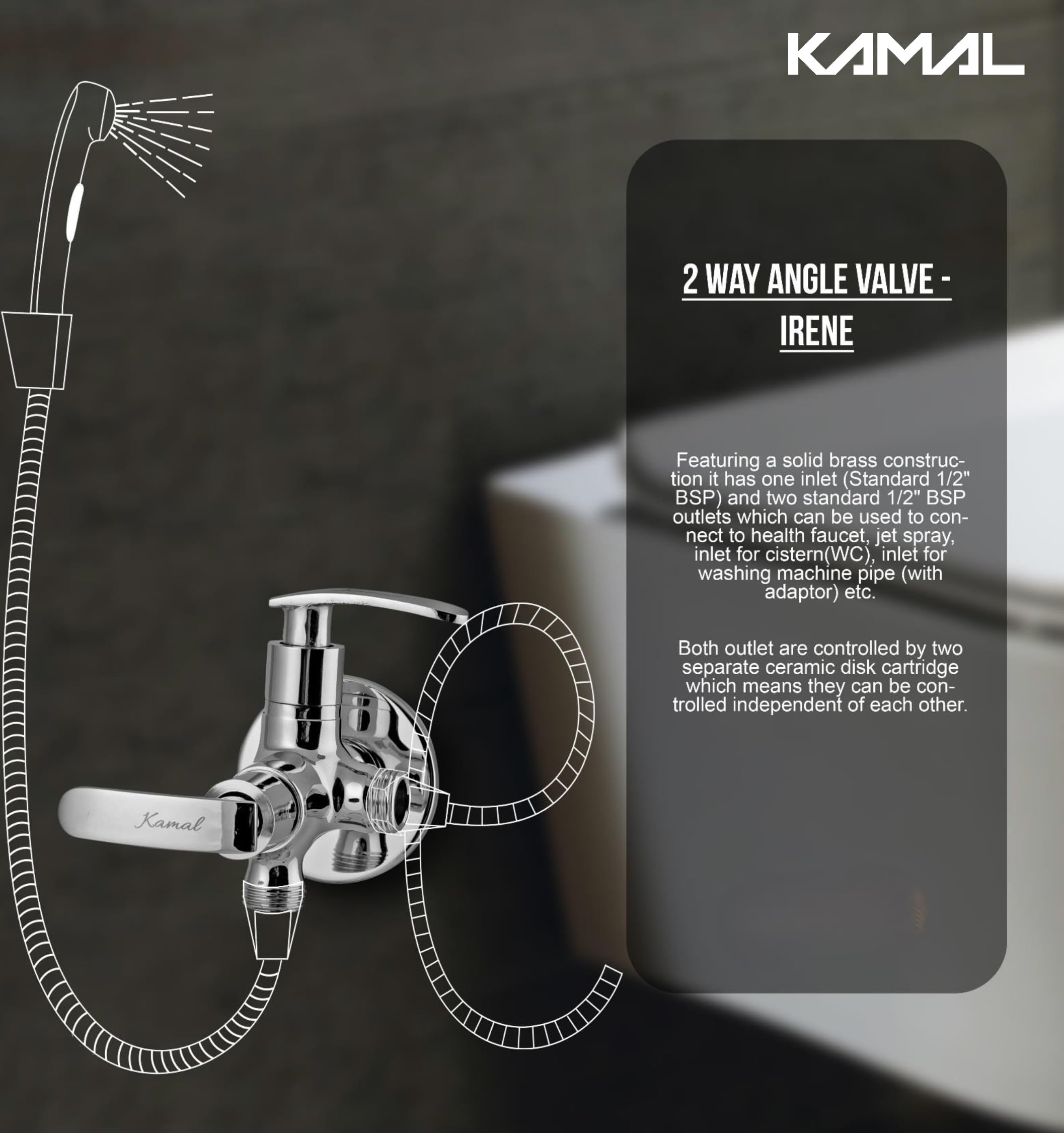Irene Two in One Angle Valve (Full Brass) - by Kamal