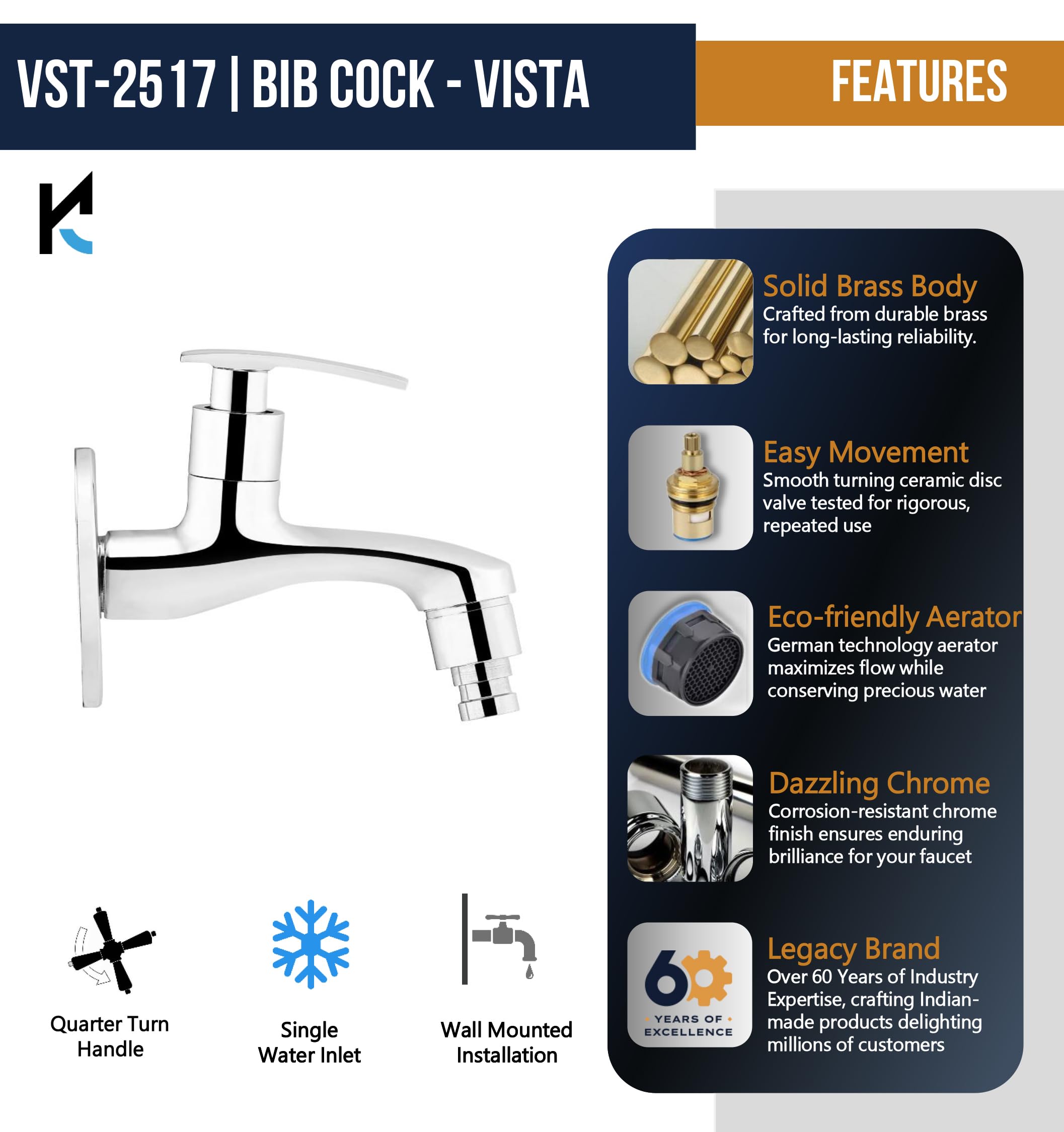 Vista Washing Machine Bib Tap (Full Brass) - by Kamal