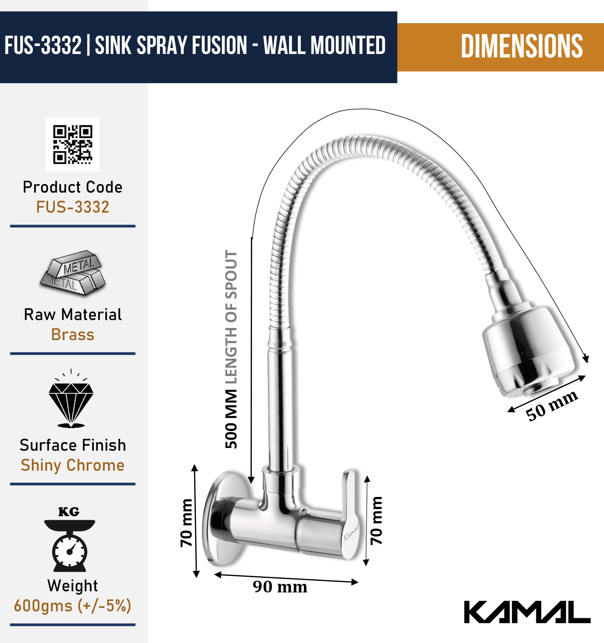 Fusion Sink Spray Tap (Brass & Silicone) - by Kamal