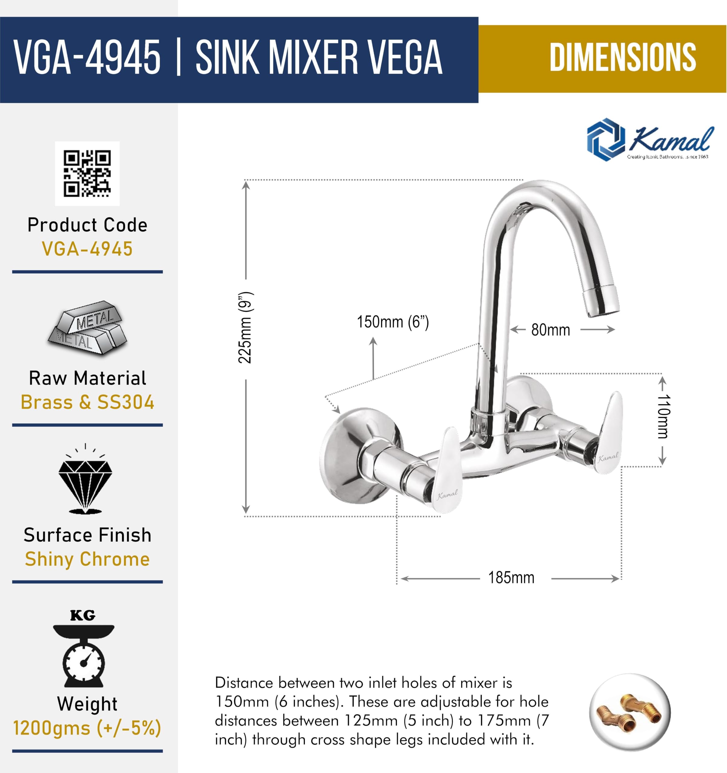 Vega Sink Mixer (Full Brass) - by Kamal