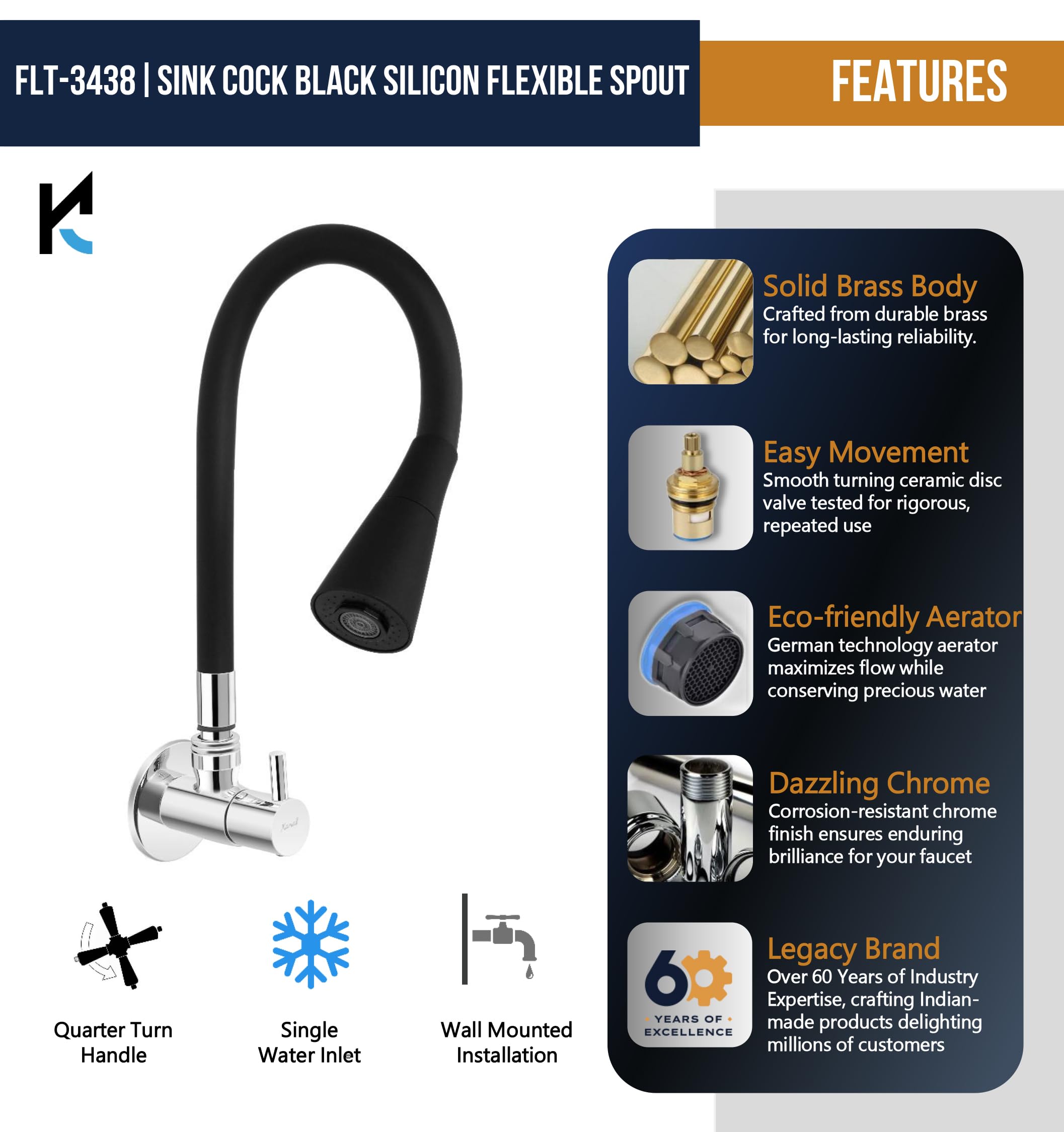 FLT Sink Tap (Brass & Silicone) - by Kamal