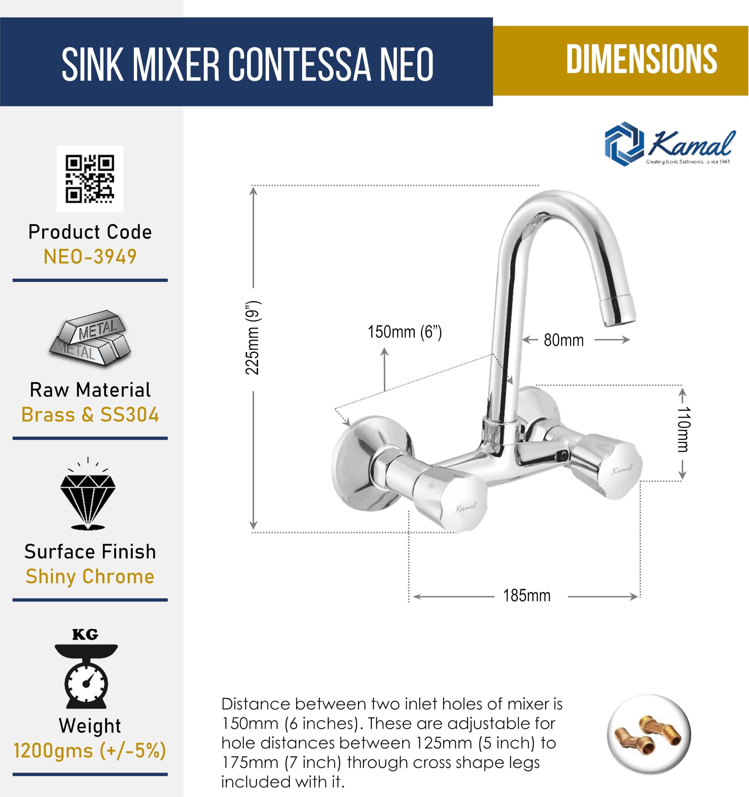 Contessa Neo Sink Mixer (Full Brass) - by Kamal
