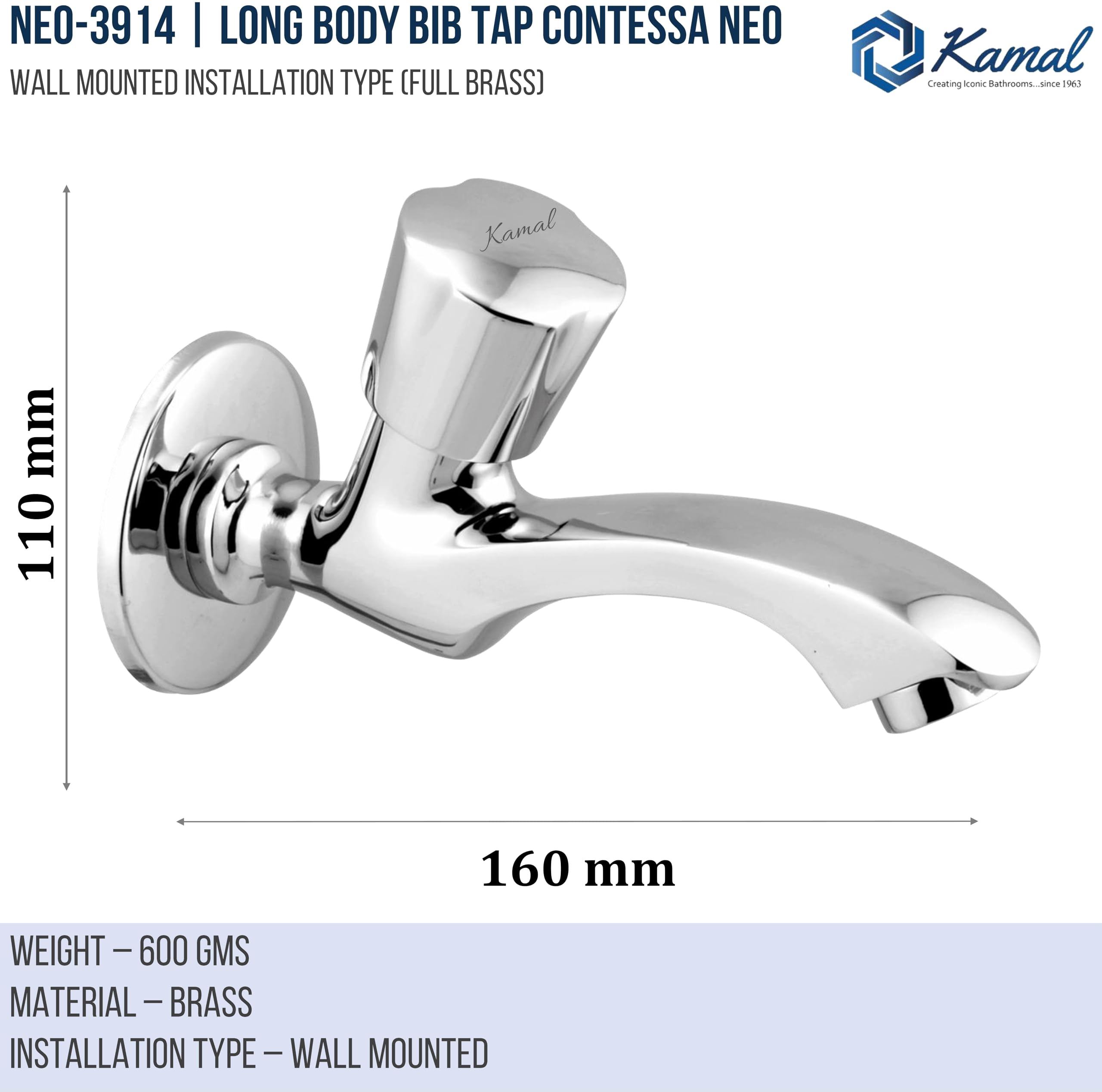 Contessa Neo Long Body Bib Tap (Full Brass) - by  Kamal
