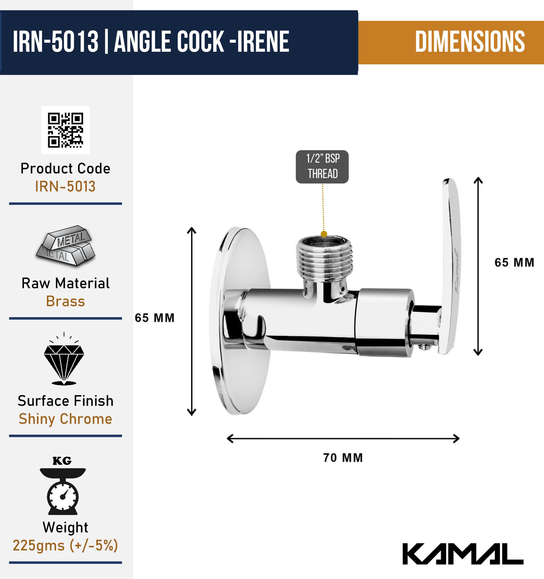Irene Angle Valve (Full Brass) - by Kamal