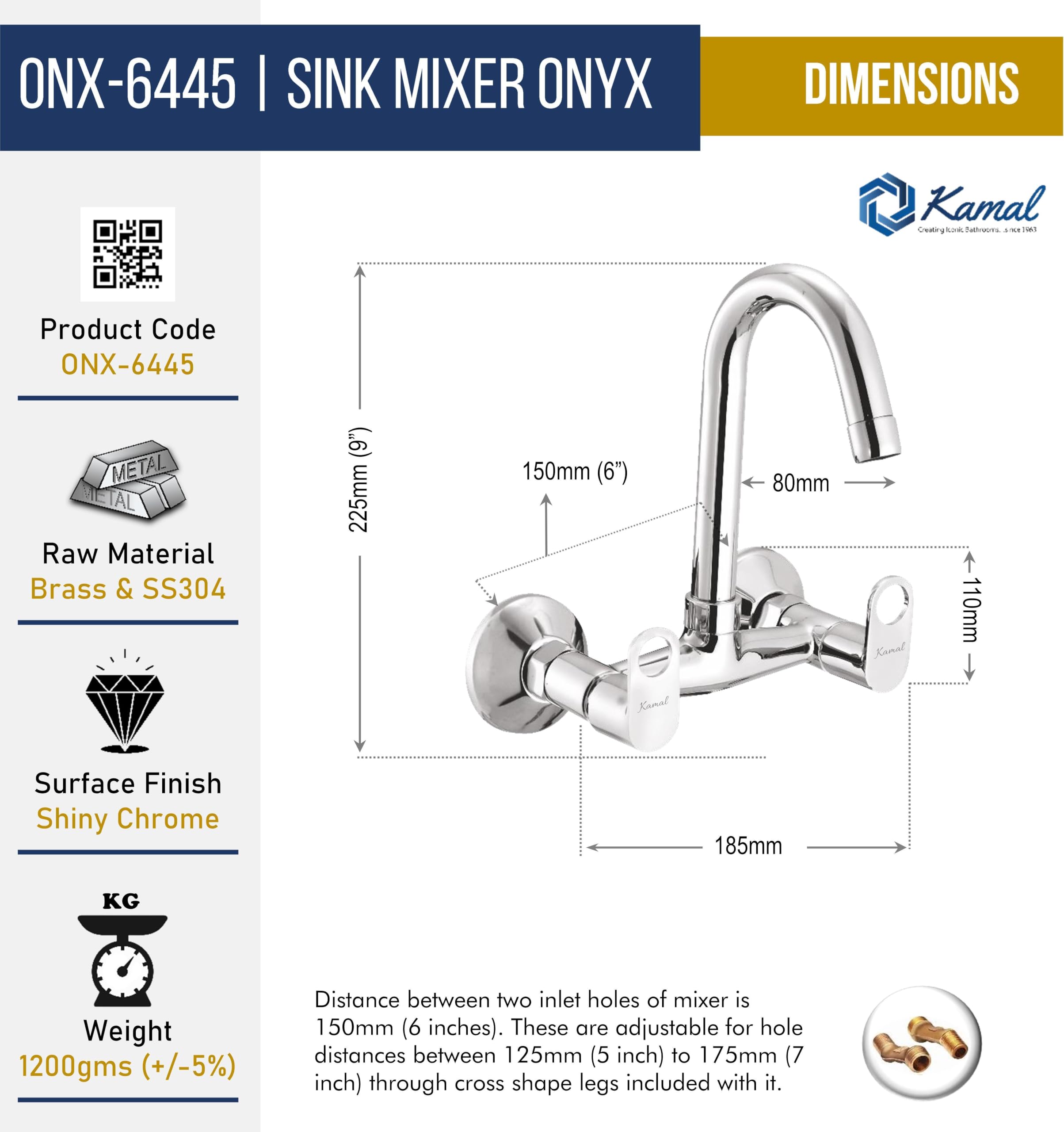 Onyx Sink Mixer - Hot & Cold Mixer Faucet (Full Brass)  - by Kamal