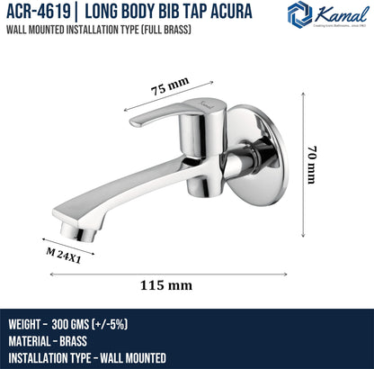 Acura Long Body Bib Tap (Full Brass) - by Kamal