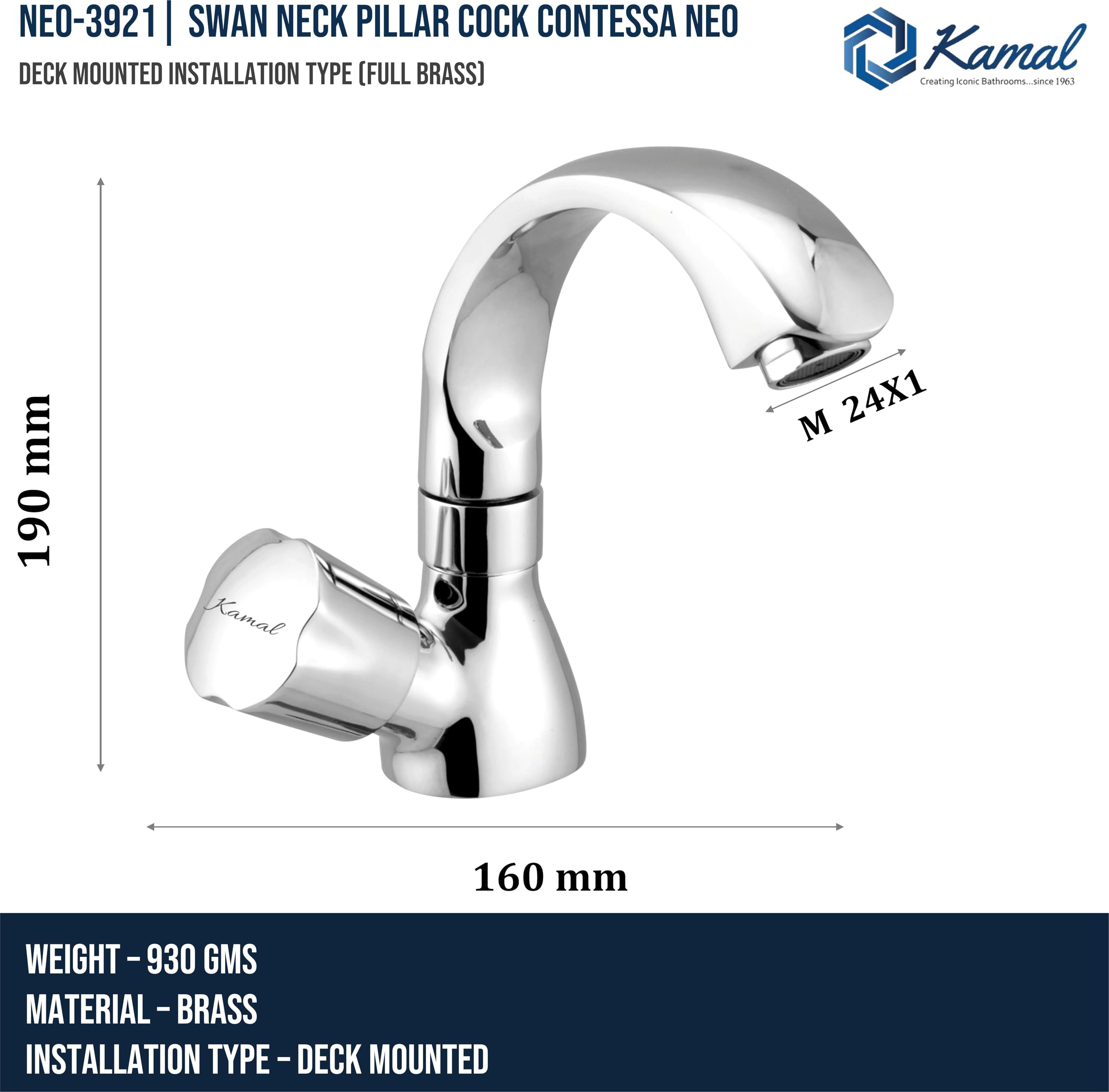 Contessa Neo Swan Neck Pillar Tap - by Kamal