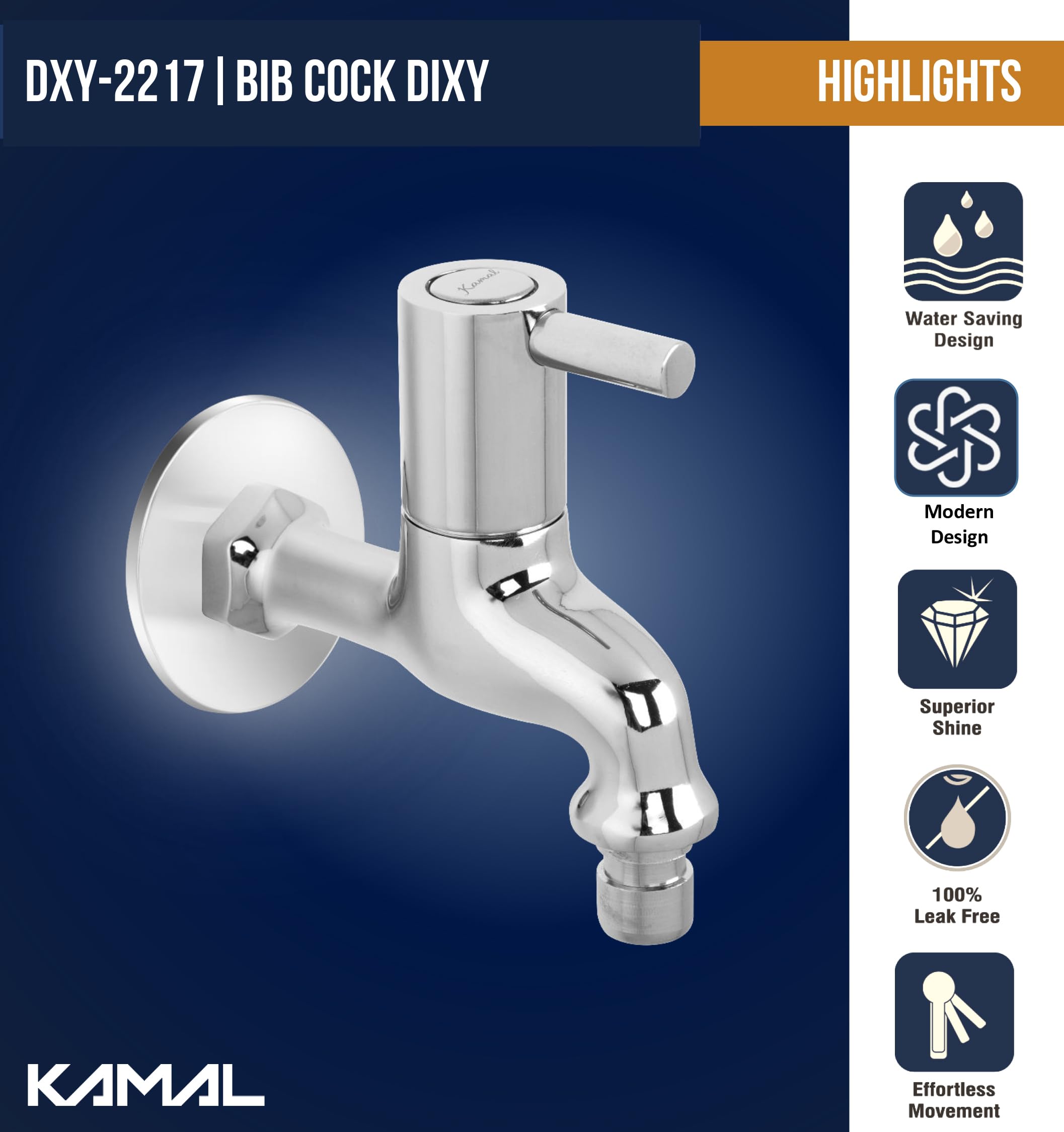 Dixy Washing Machine Bib Tap Faucet with Wall Flange (Full Brass) - by Kamal