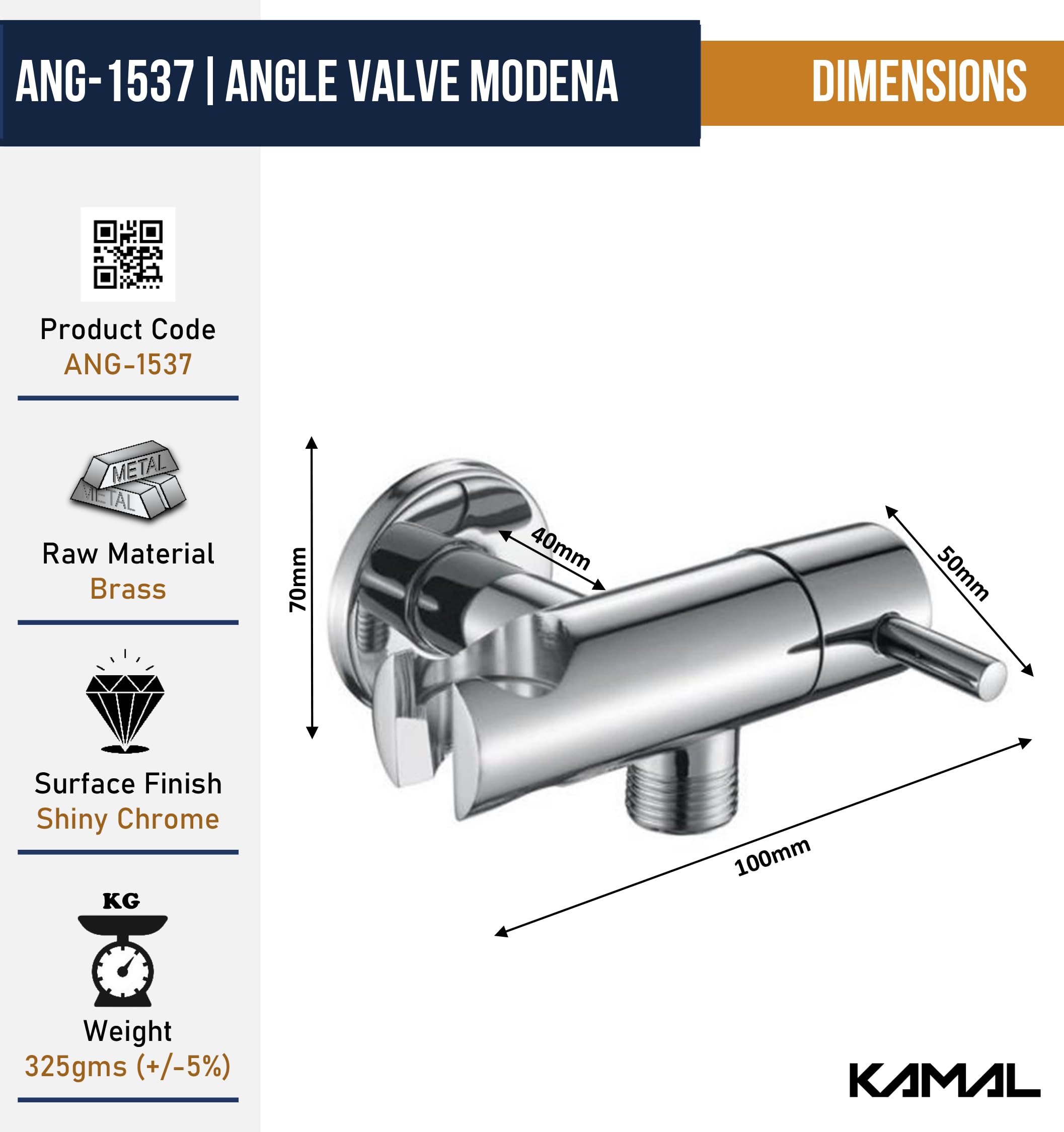 Modena Premium Angle Valve with Holder (Full Brass) - by Kamal