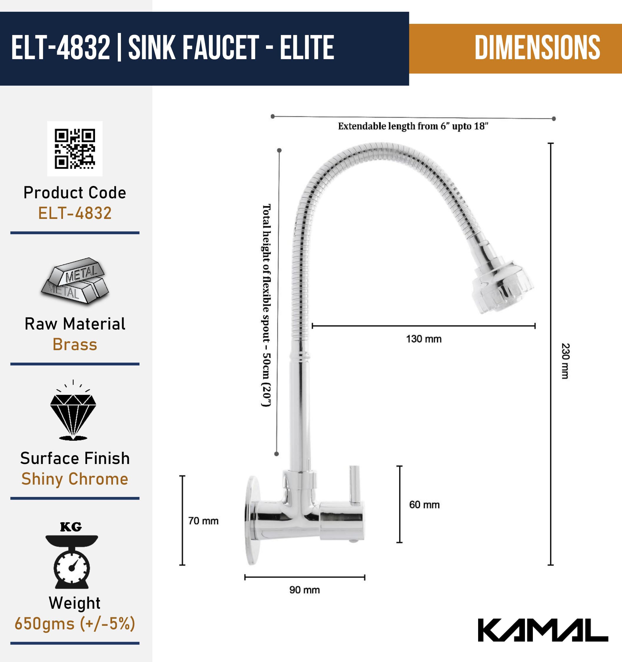 Elite Sink Spray Tab (Brass & SS Steel) - by Kamal