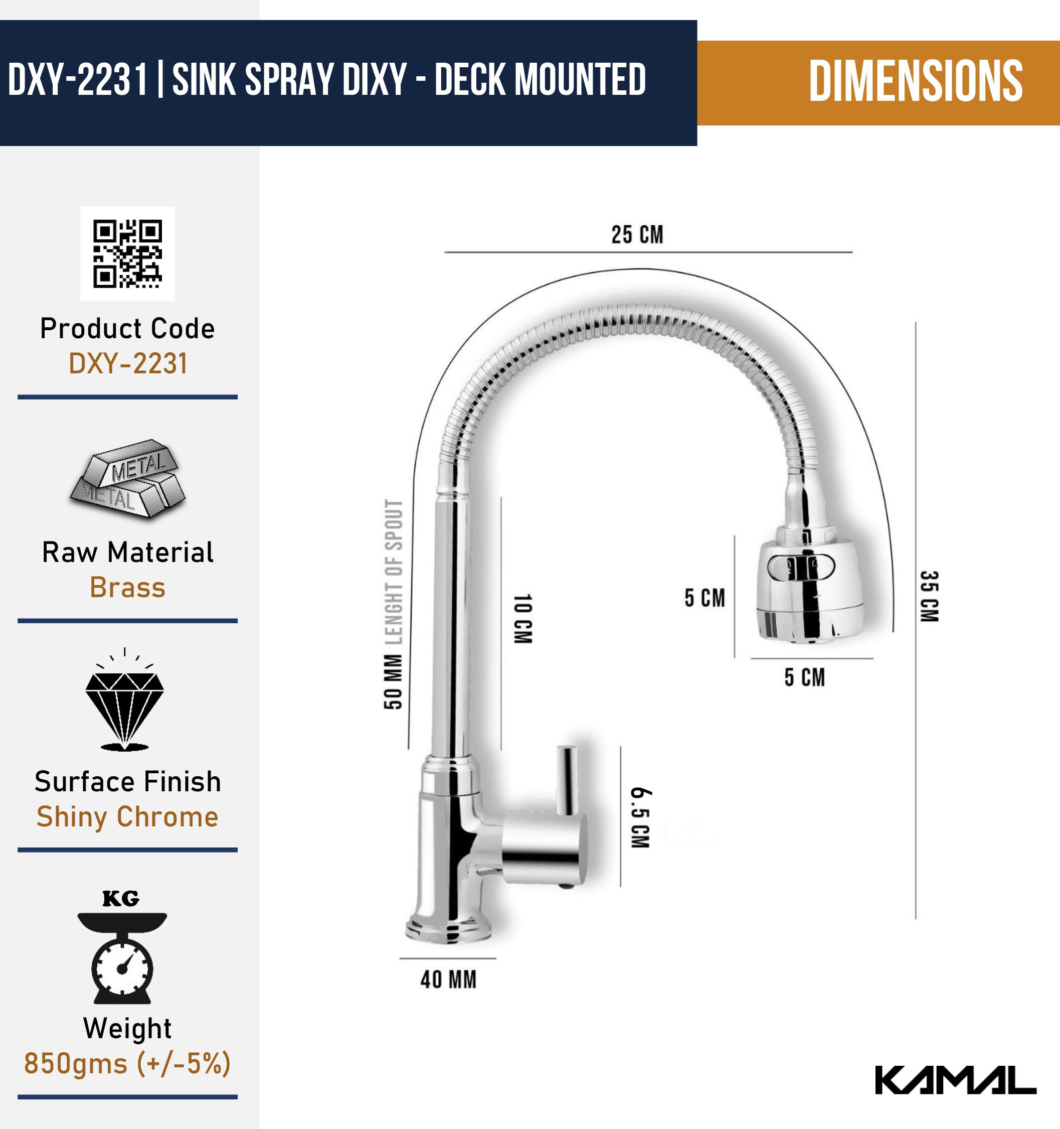 Dixy Brass Sink Spray (Brass & Silicone) - by Kamal