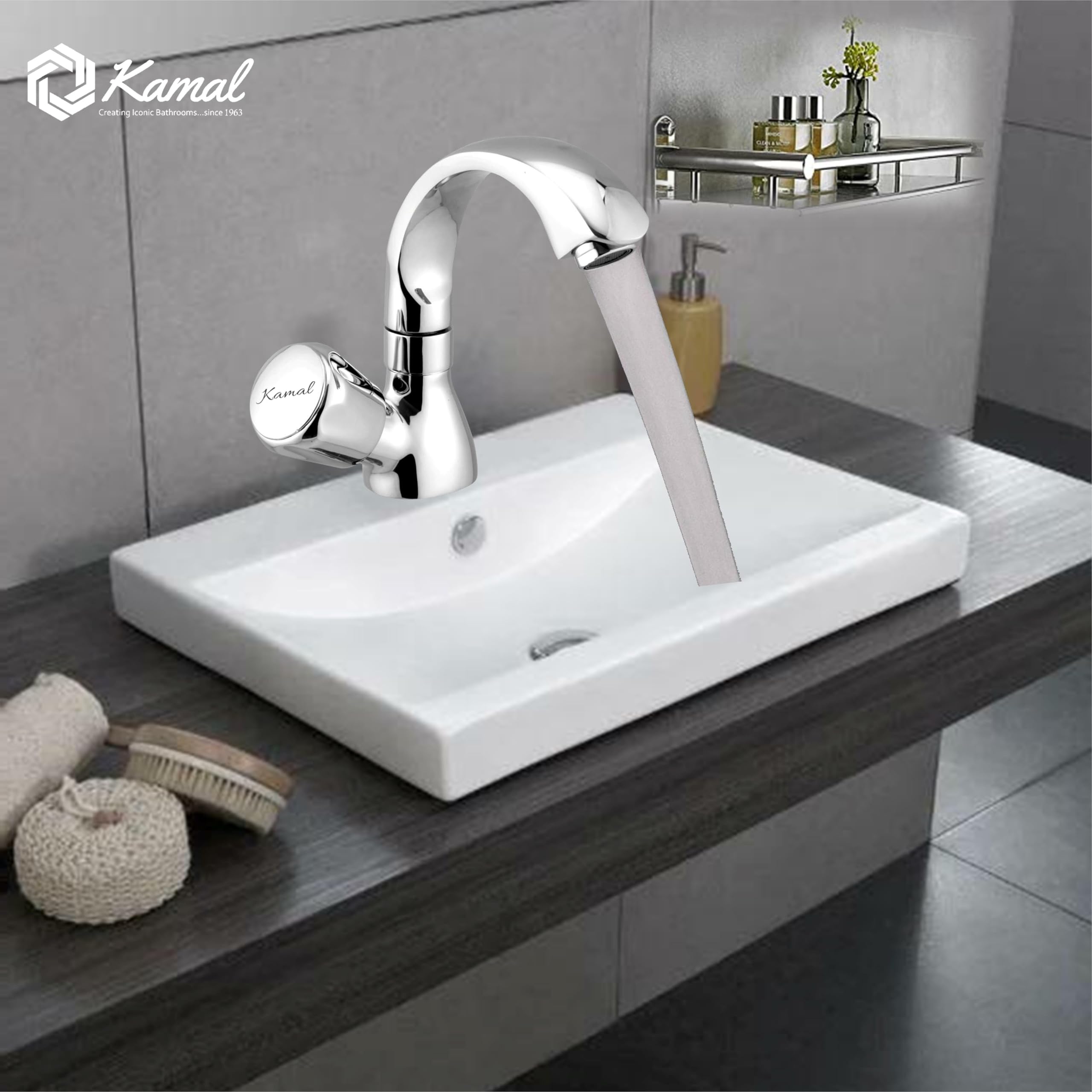 Contessa Prime Swan Neck Pillar Tap (Full Brass) - by Kamal