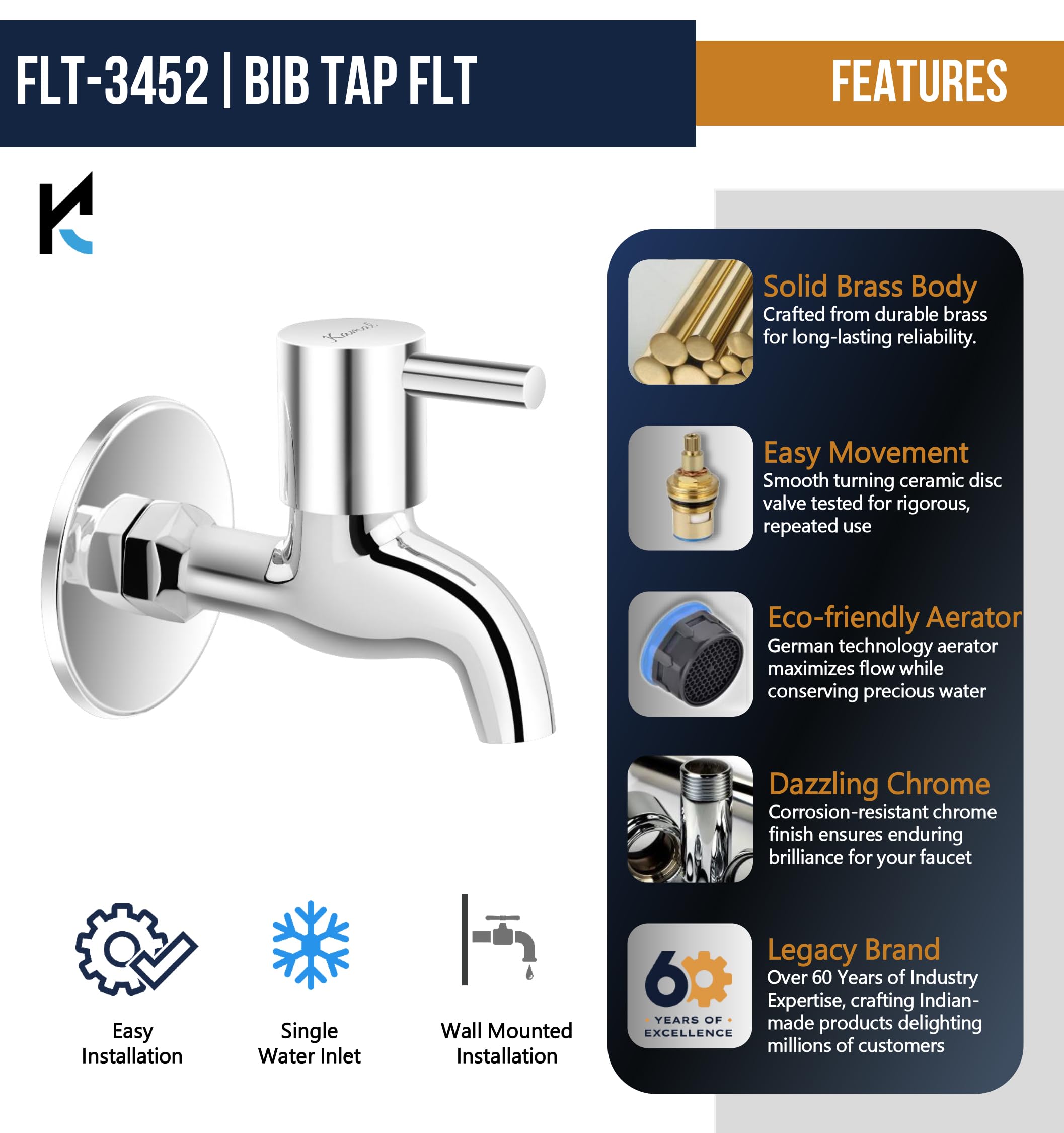 FLT Bib Tap (Full Brass) - by Kamal