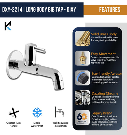 Dixy Long Body Bib Tap with Wall Flange (Full Brass) - by Kamal