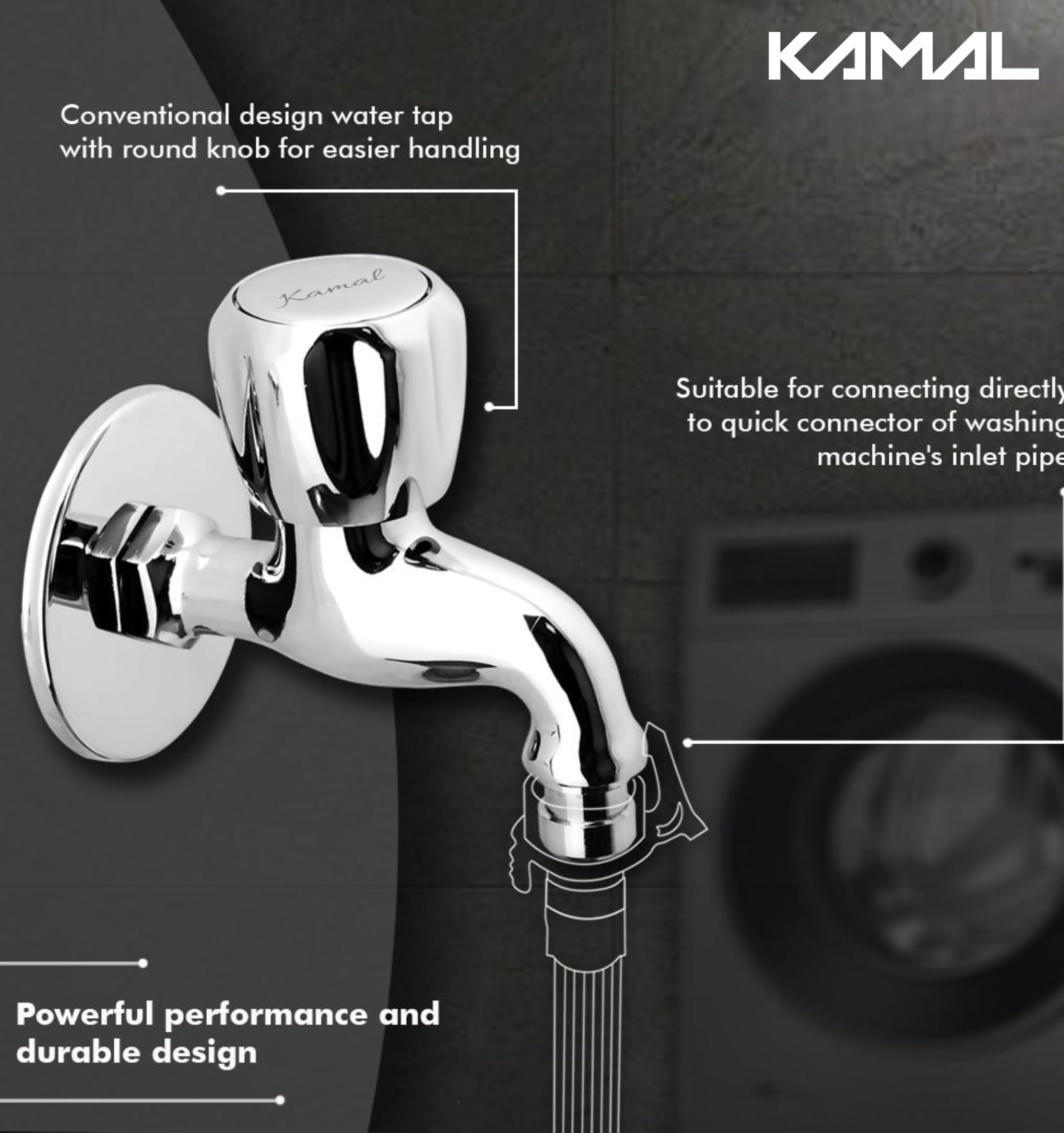 Crystal Washing Machine Bib Tap (Full Brass) - by Kamal