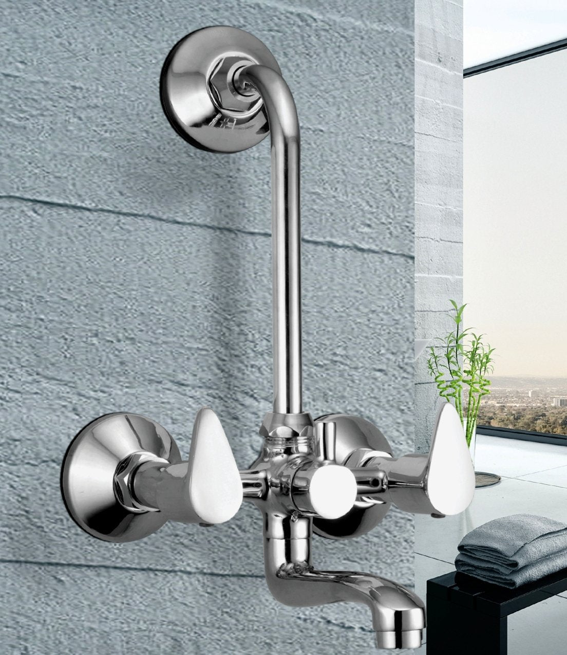Vignette Wall Mixer with L Bend Pipe (Full Brass) - by Kamal