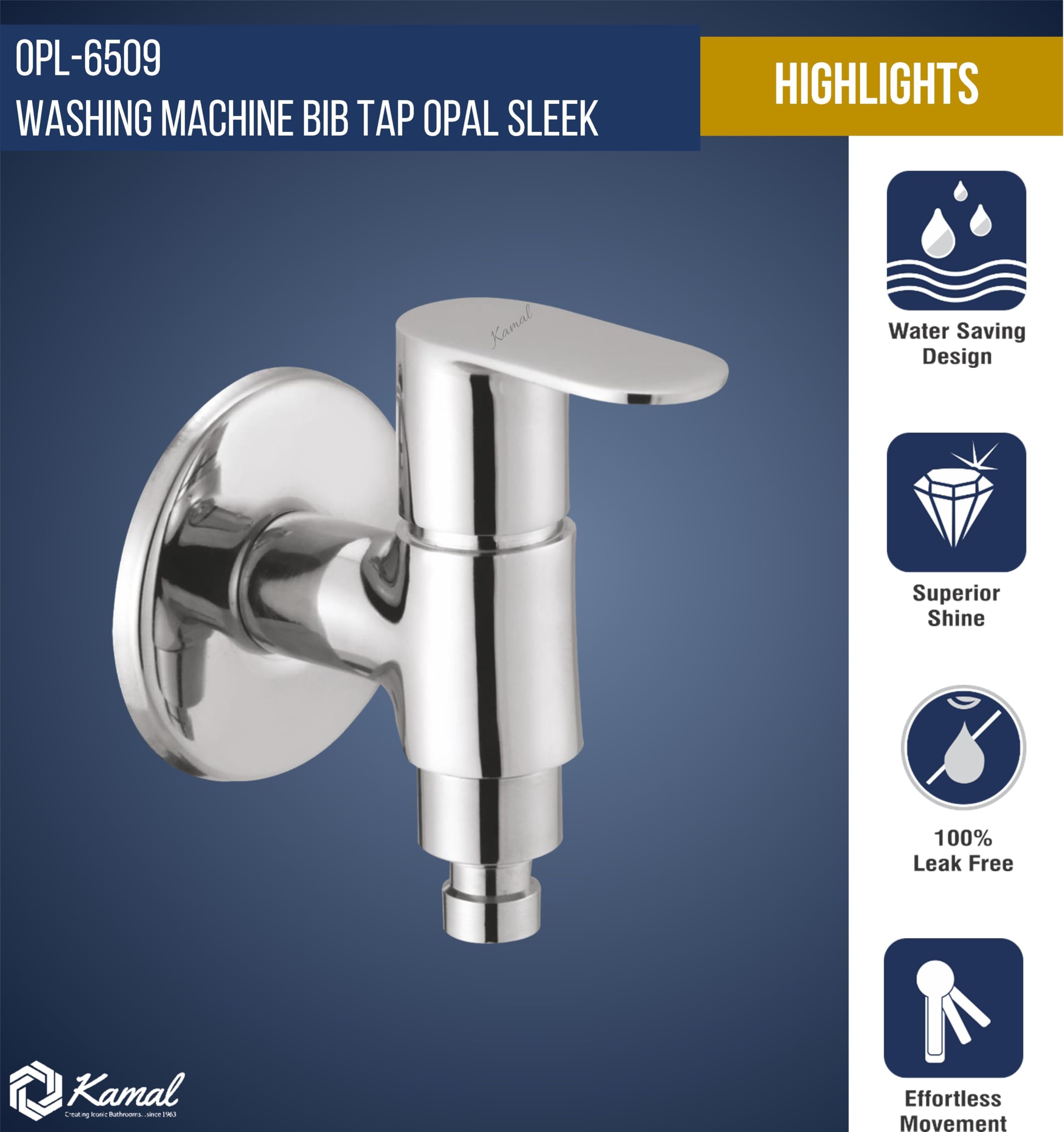 Opal Sleek Washing Machine Bib Tap (Full Brass) - by Kamal