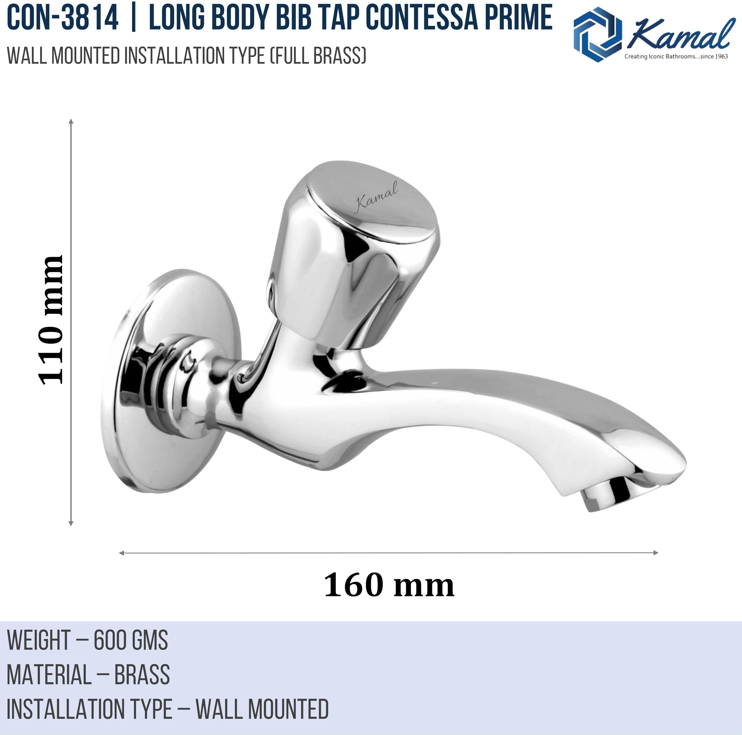 Contessa Prime Long Body Bib Tap (Full Brass) - by Kamal
