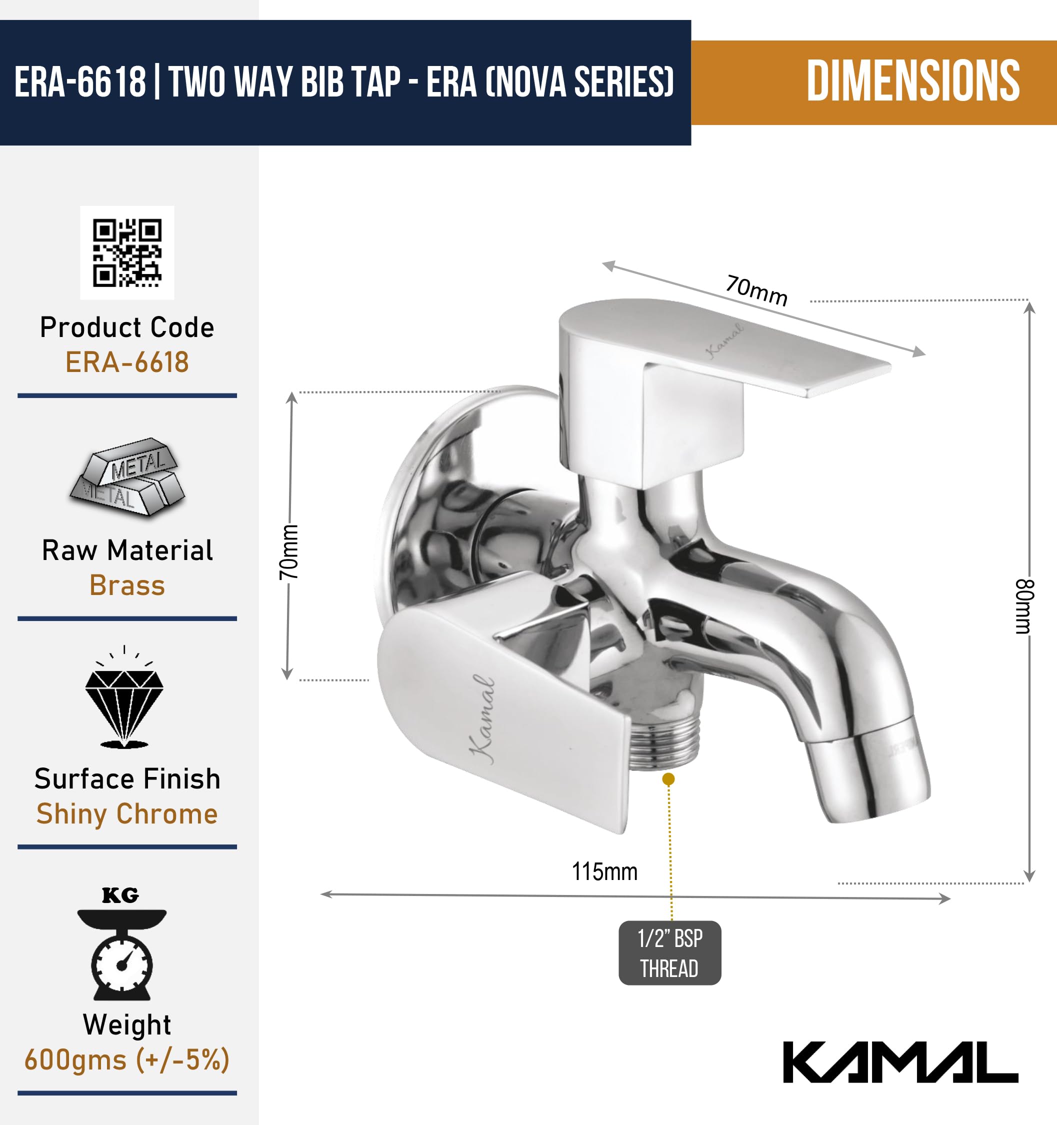 Kamal Two Way Bib Tap (Full Brass) - by Kamal