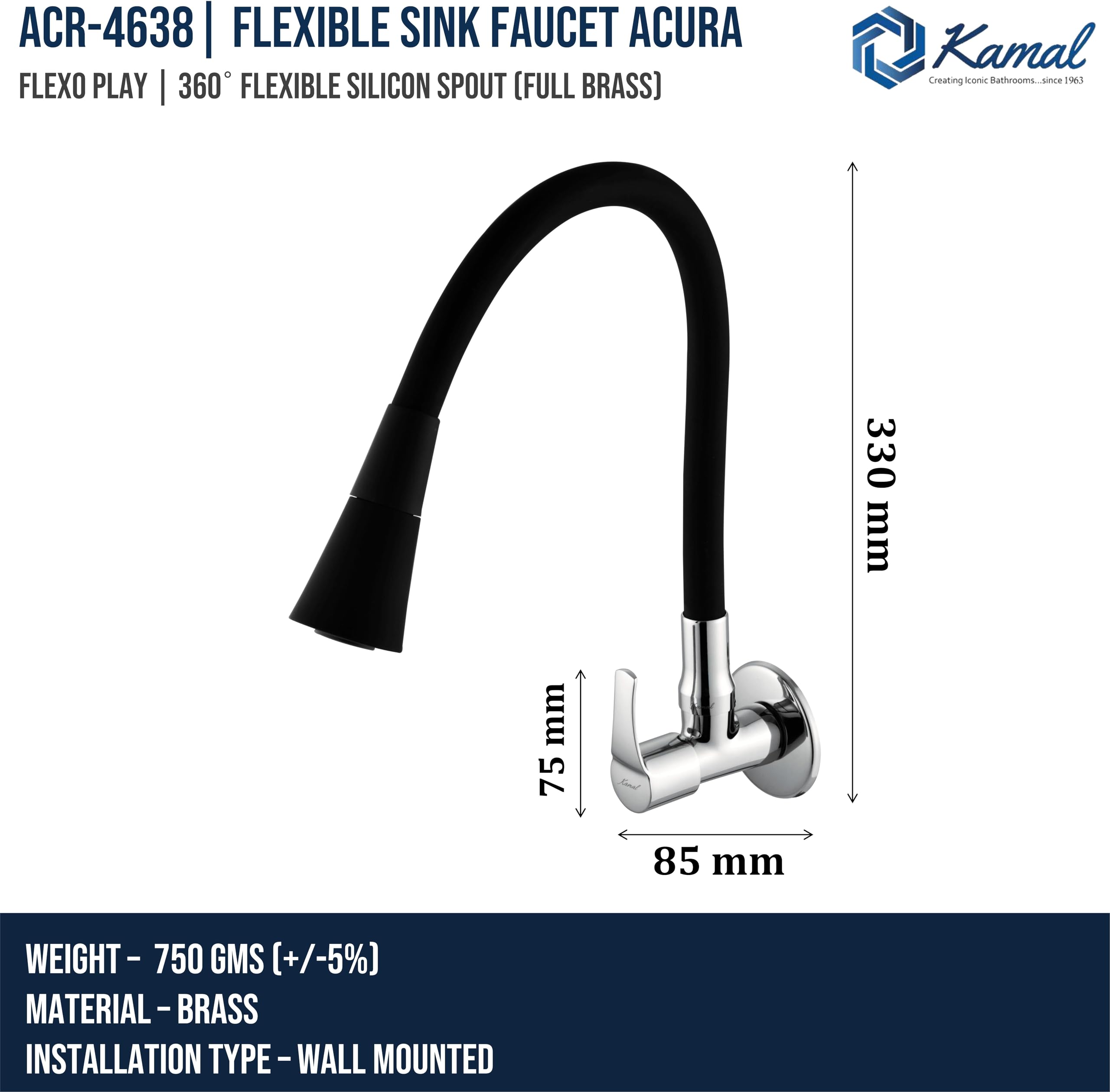 Acura Flexible Sink Tap Brass Faucet Flexo Play (Brass & Silicone) - by Kamal