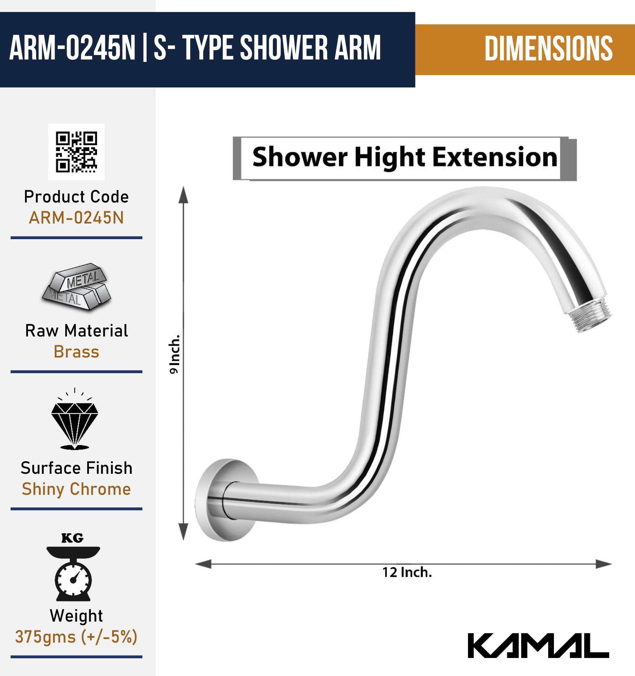 S-Type Shower Arm - by Kamal