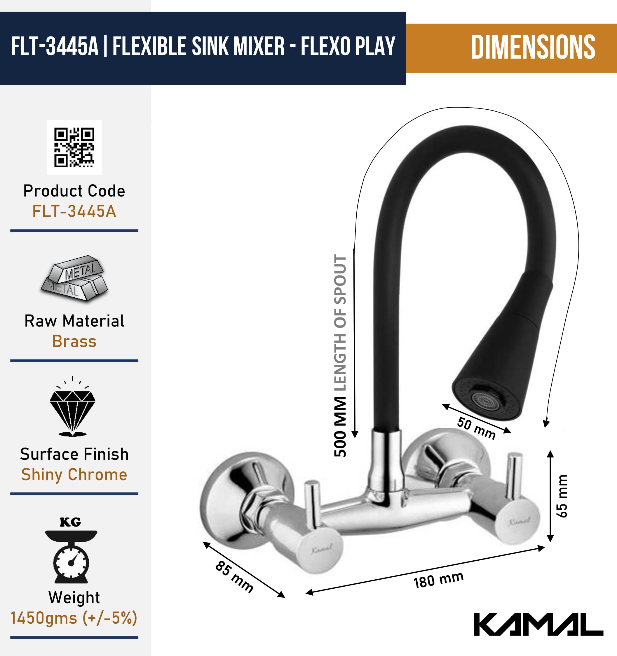 FLT Sink Mixer (Brass & Silicone) - by Kamal
