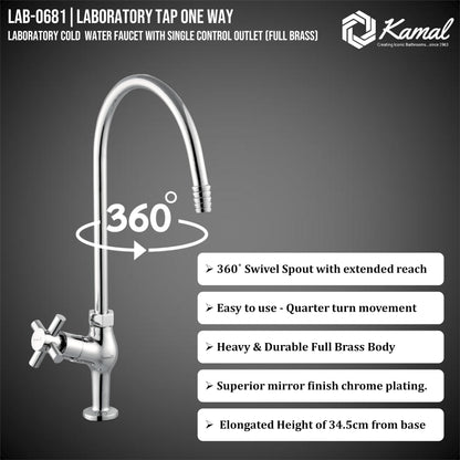 Eco Laboratory Tap One Way (Full Brass) - by Kamal