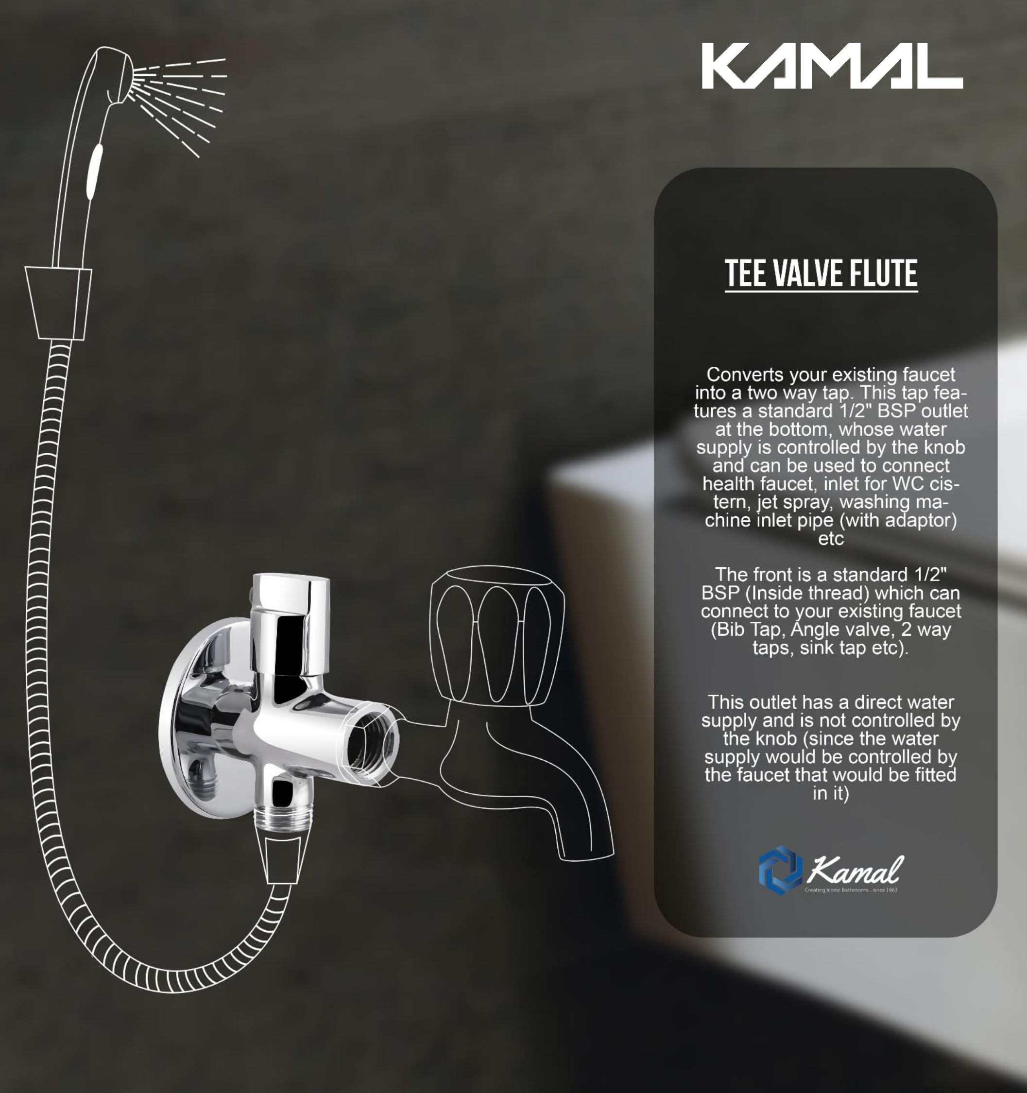 Tee Valve Cock Flute Twin Elbow Valve Faucet - by Kamal