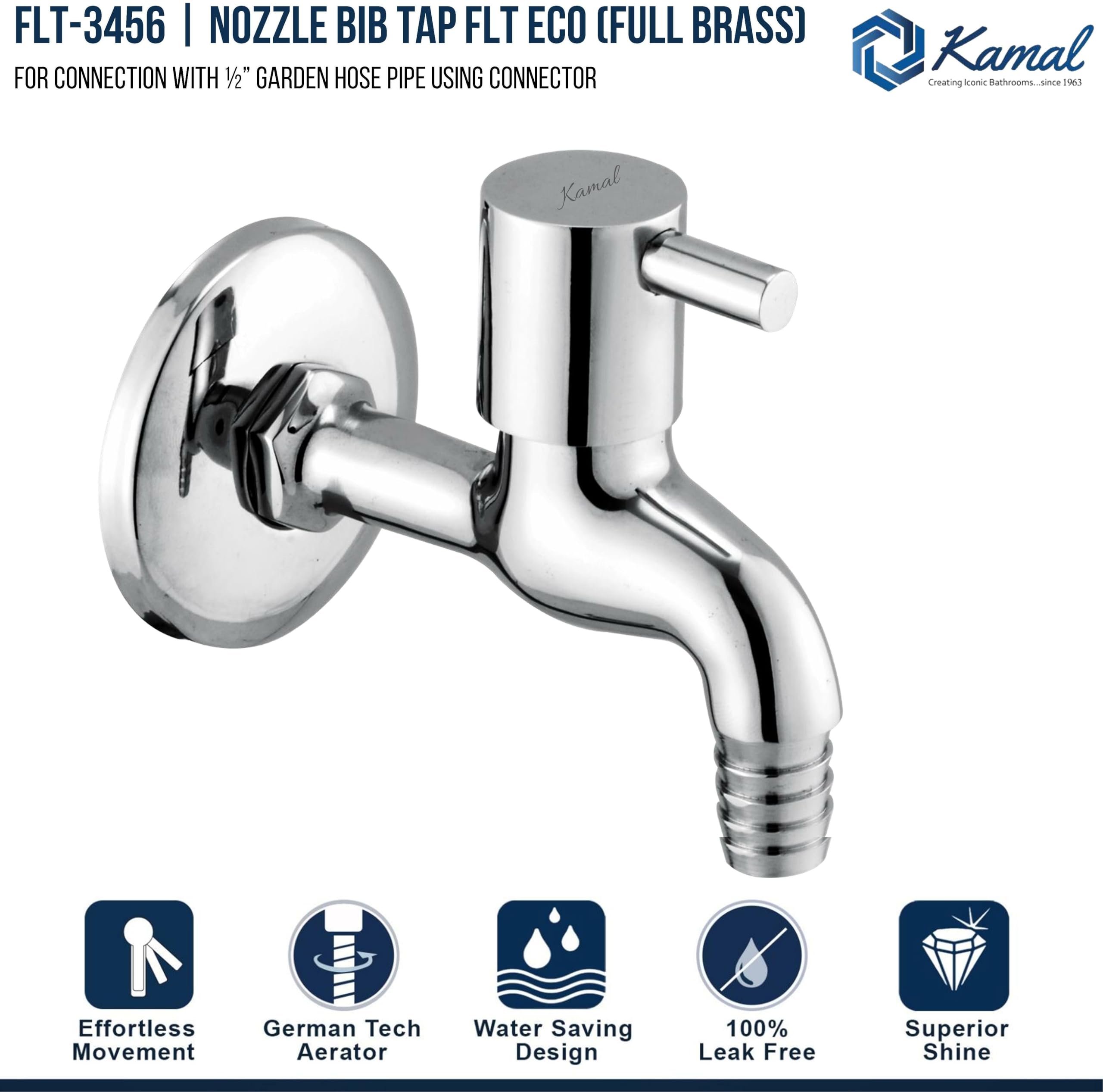 FLT Nozzle Bib Tap (Full Brass) - by Kamal