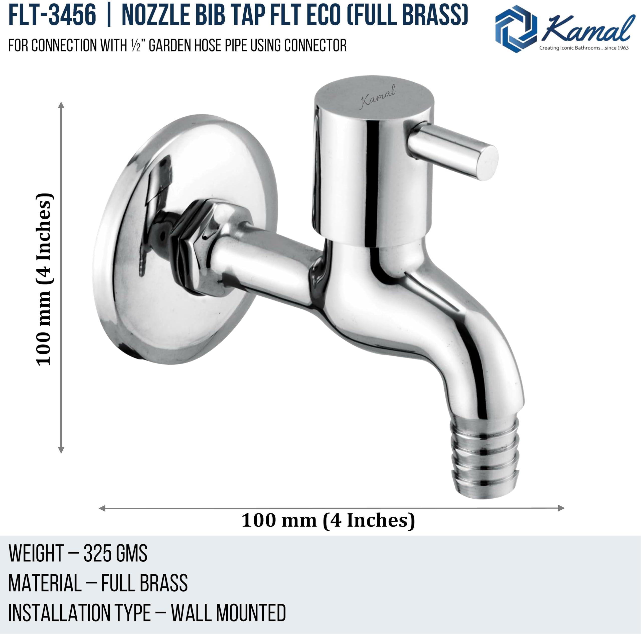 FLT Nozzle Bib Tap (Full Brass) - by Kamal
