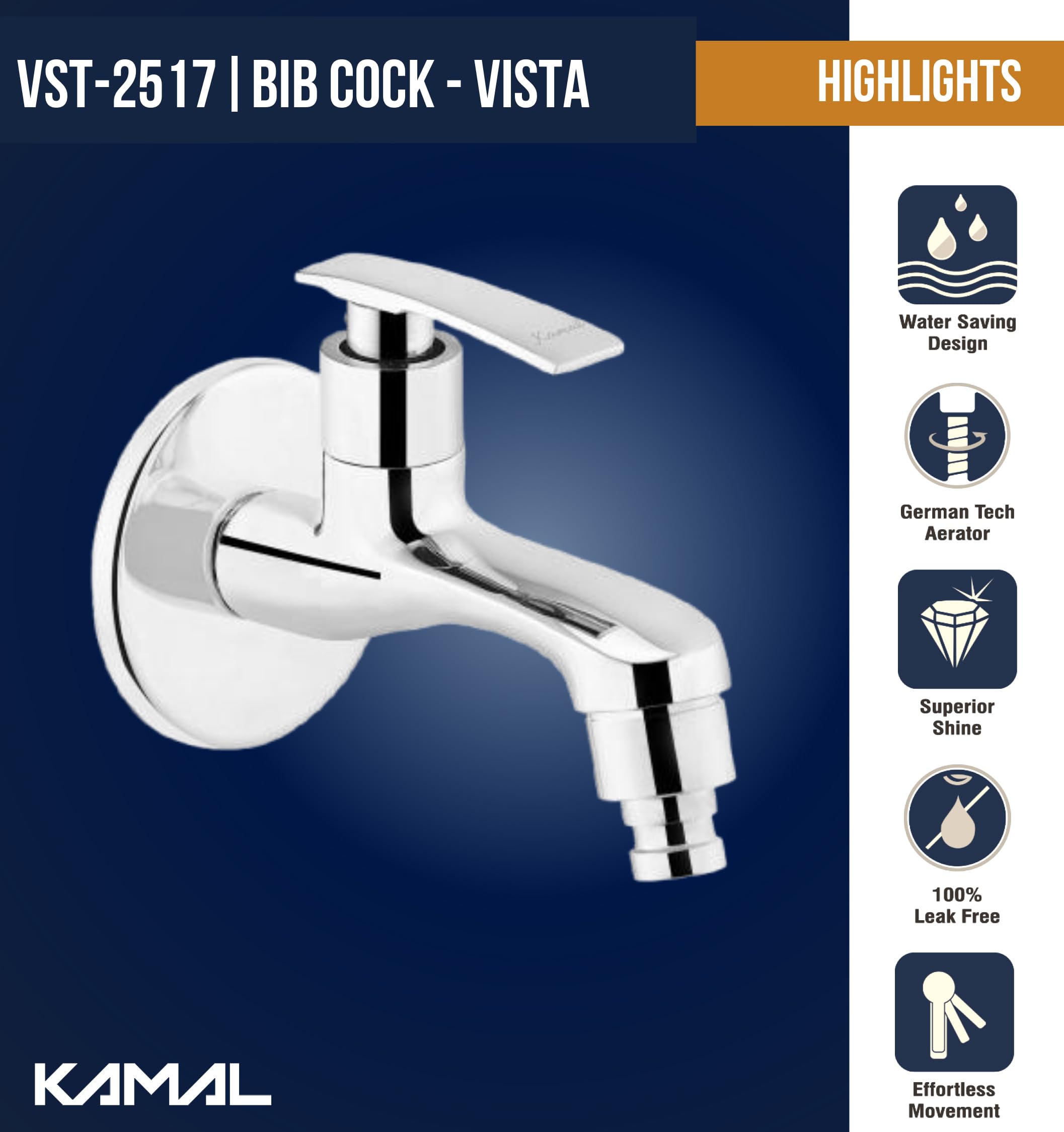 Vista Washing Machine Bib Tap (Full Brass) - by Kamal