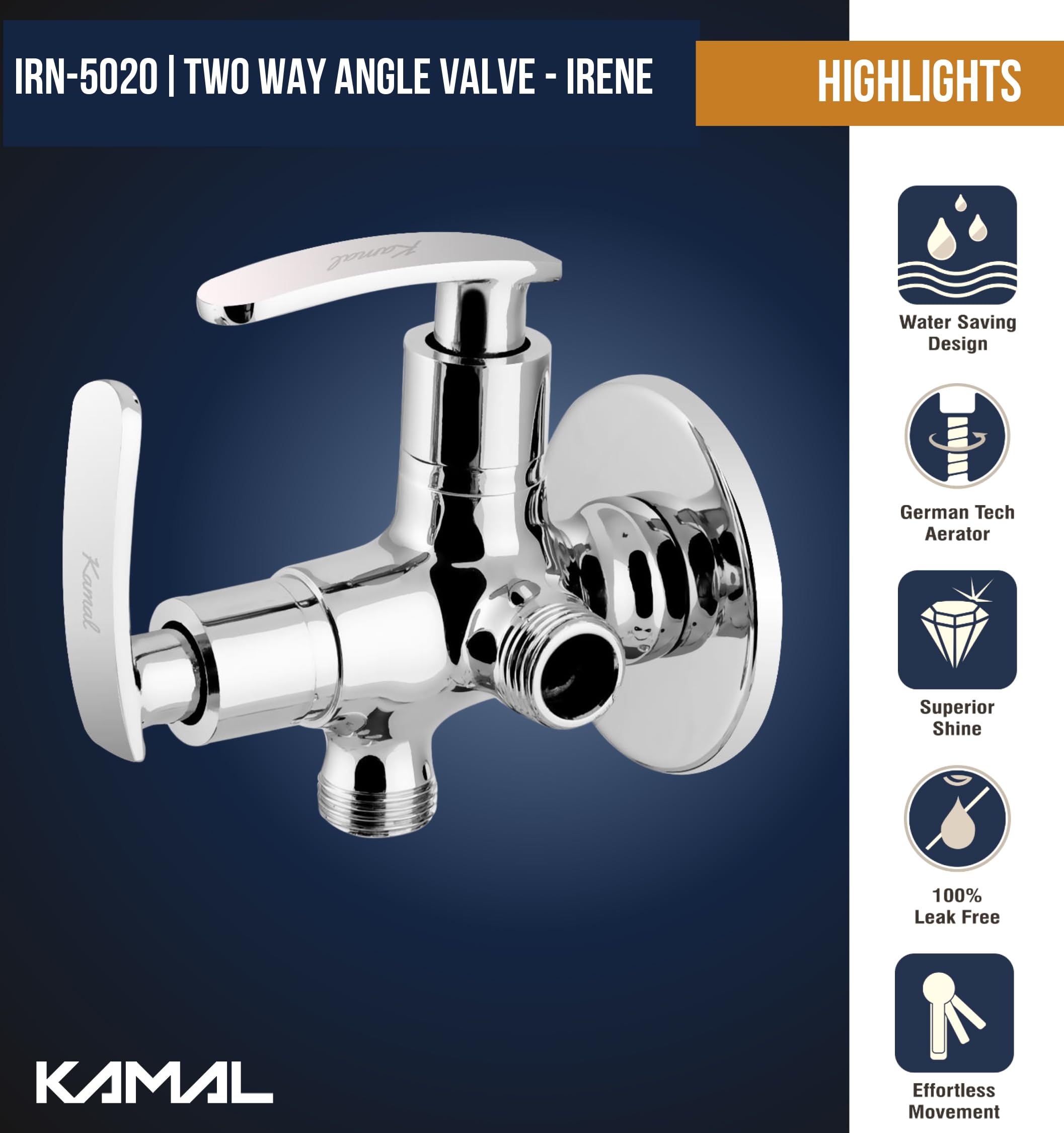 Irene Two in One Angle Valve (Full Brass) - by Kamal