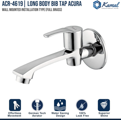 Acura Long Body Bib Tap (Full Brass) - by Kamal