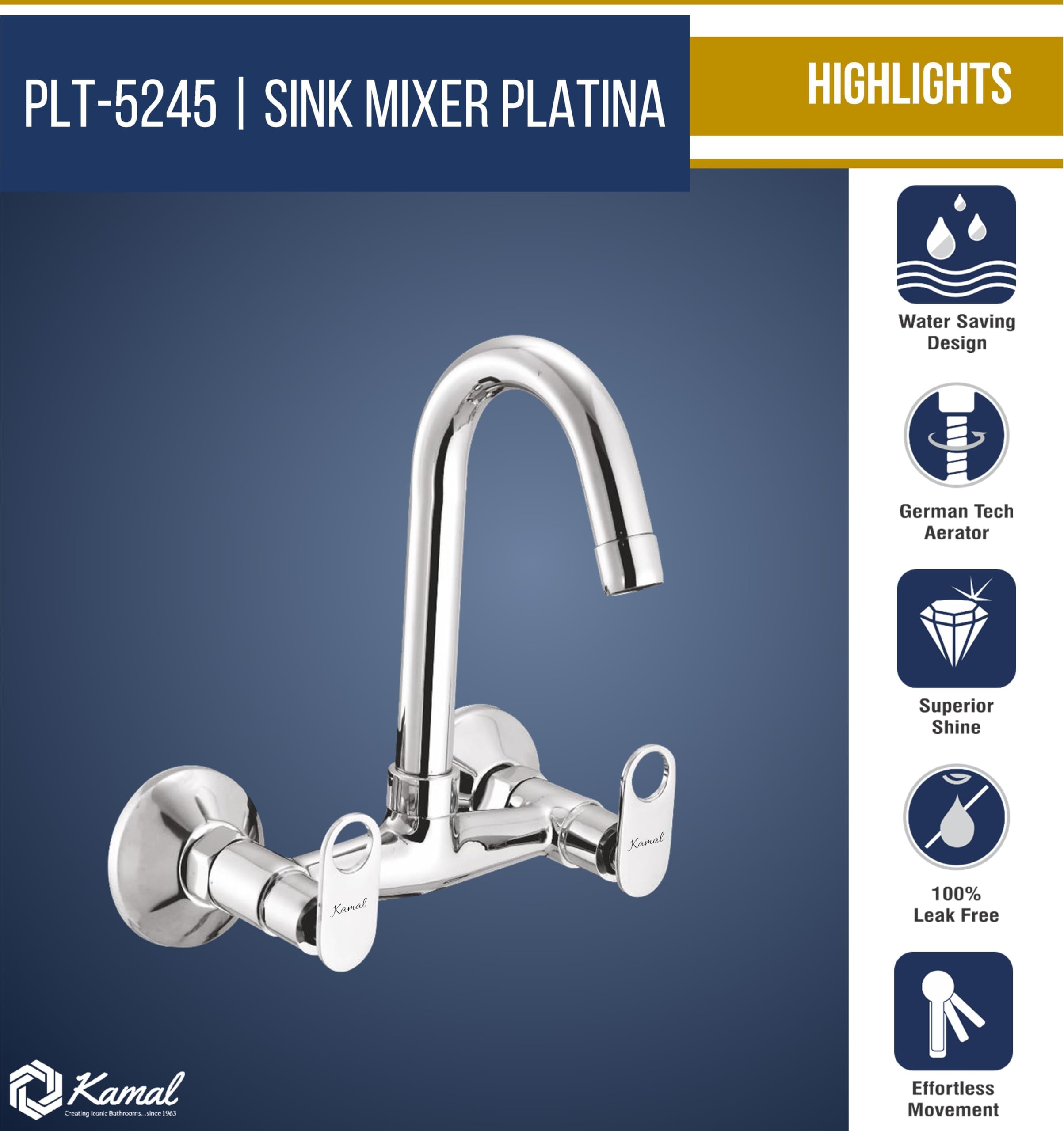Platina Sink Mixer Brass Faucet (Full Brass) - by Kamal