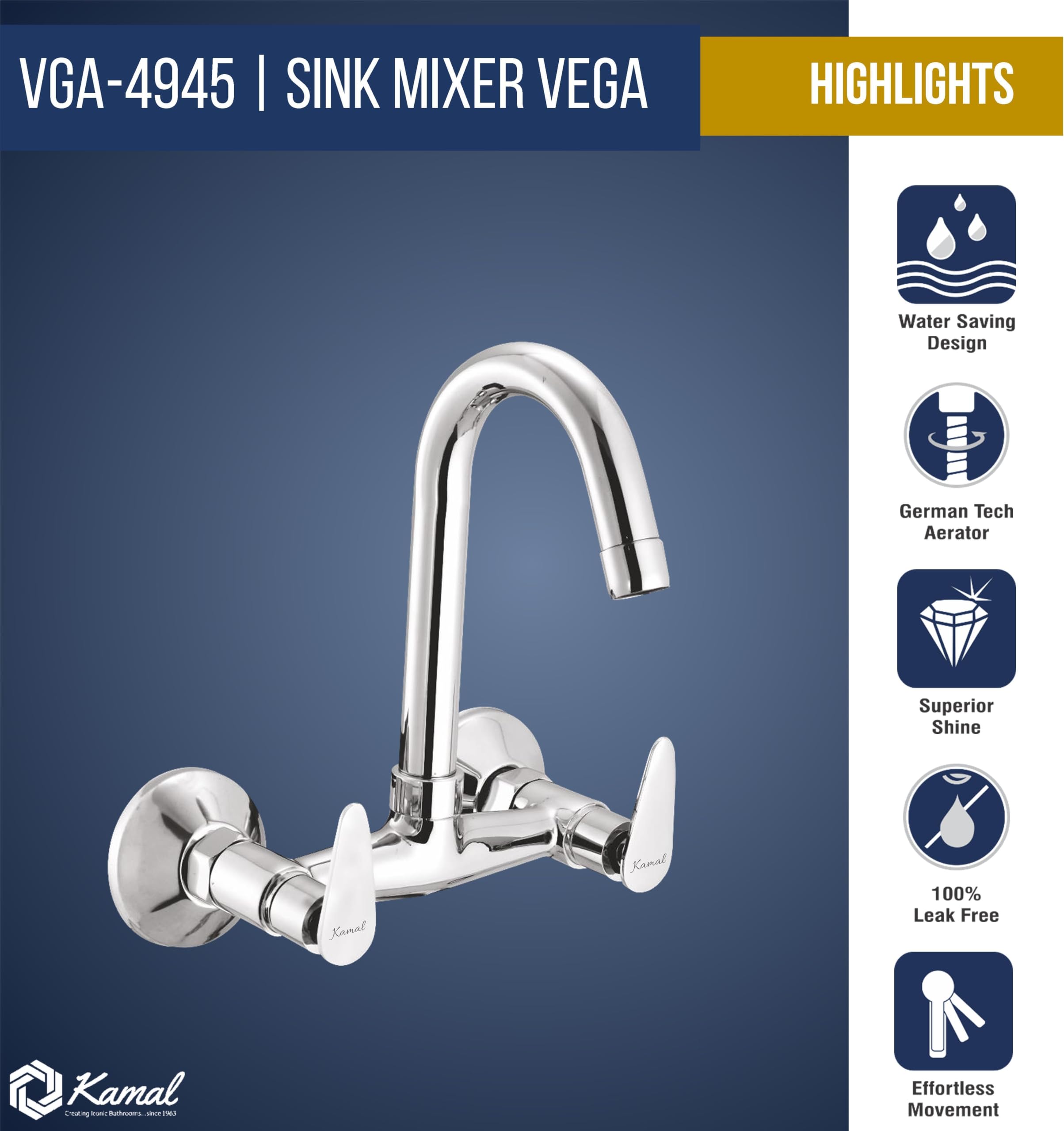 Vega Sink Mixer (Full Brass) - by Kamal