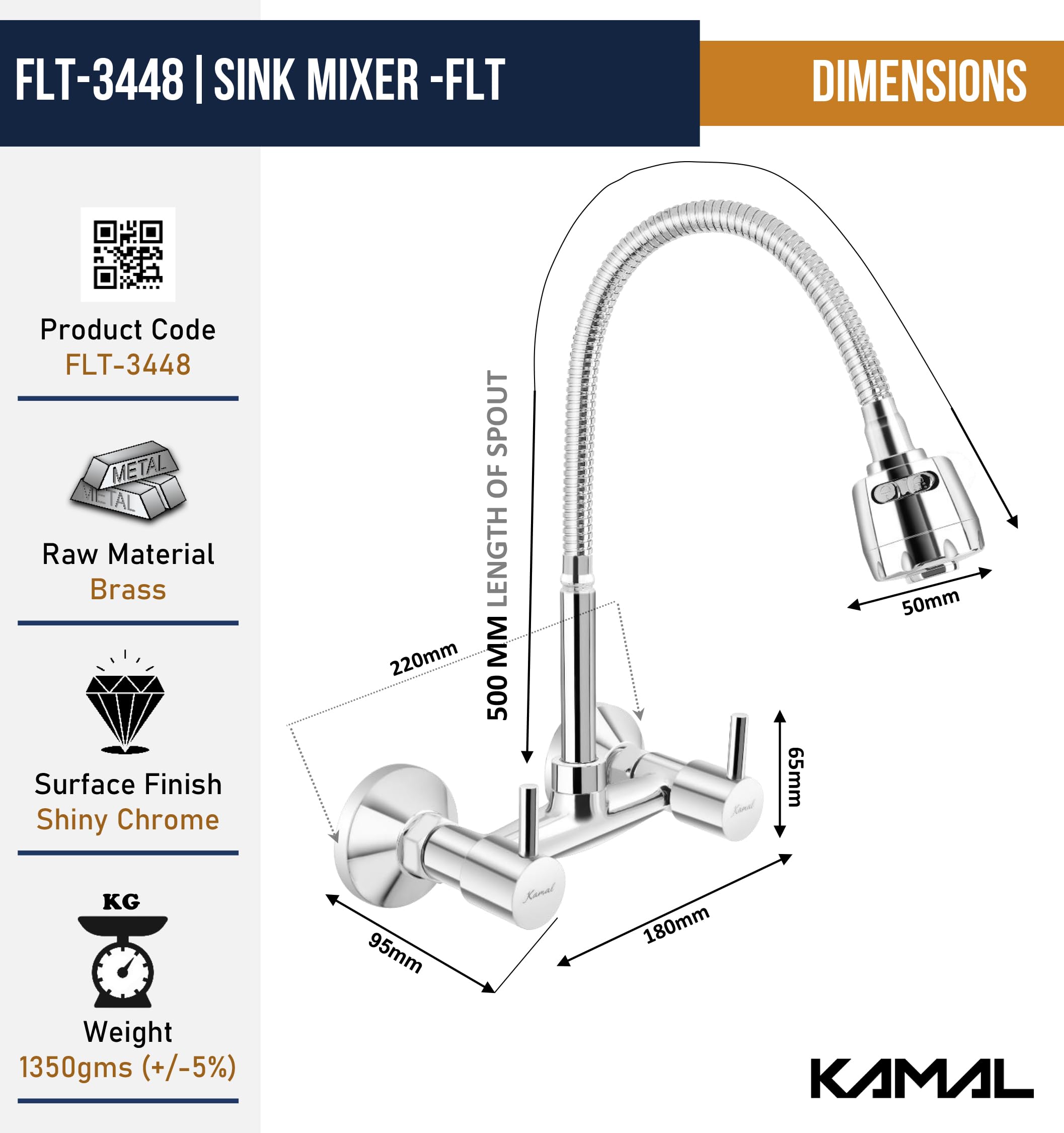 FLT Sink Mixer (Brass & SS Steel) - by Kamal