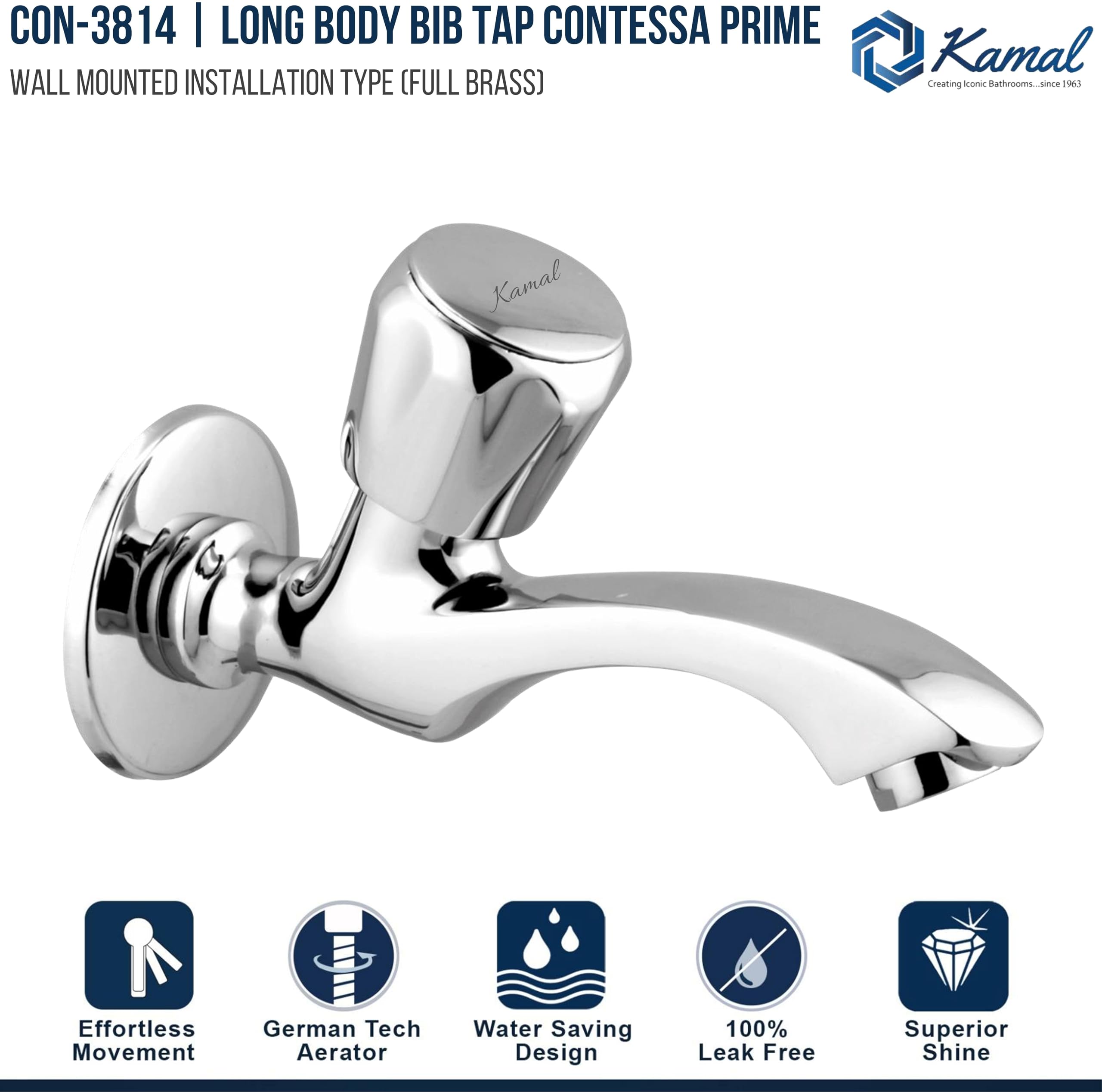 Contessa Prime Long Body Bib Tap (Full Brass) - by Kamal