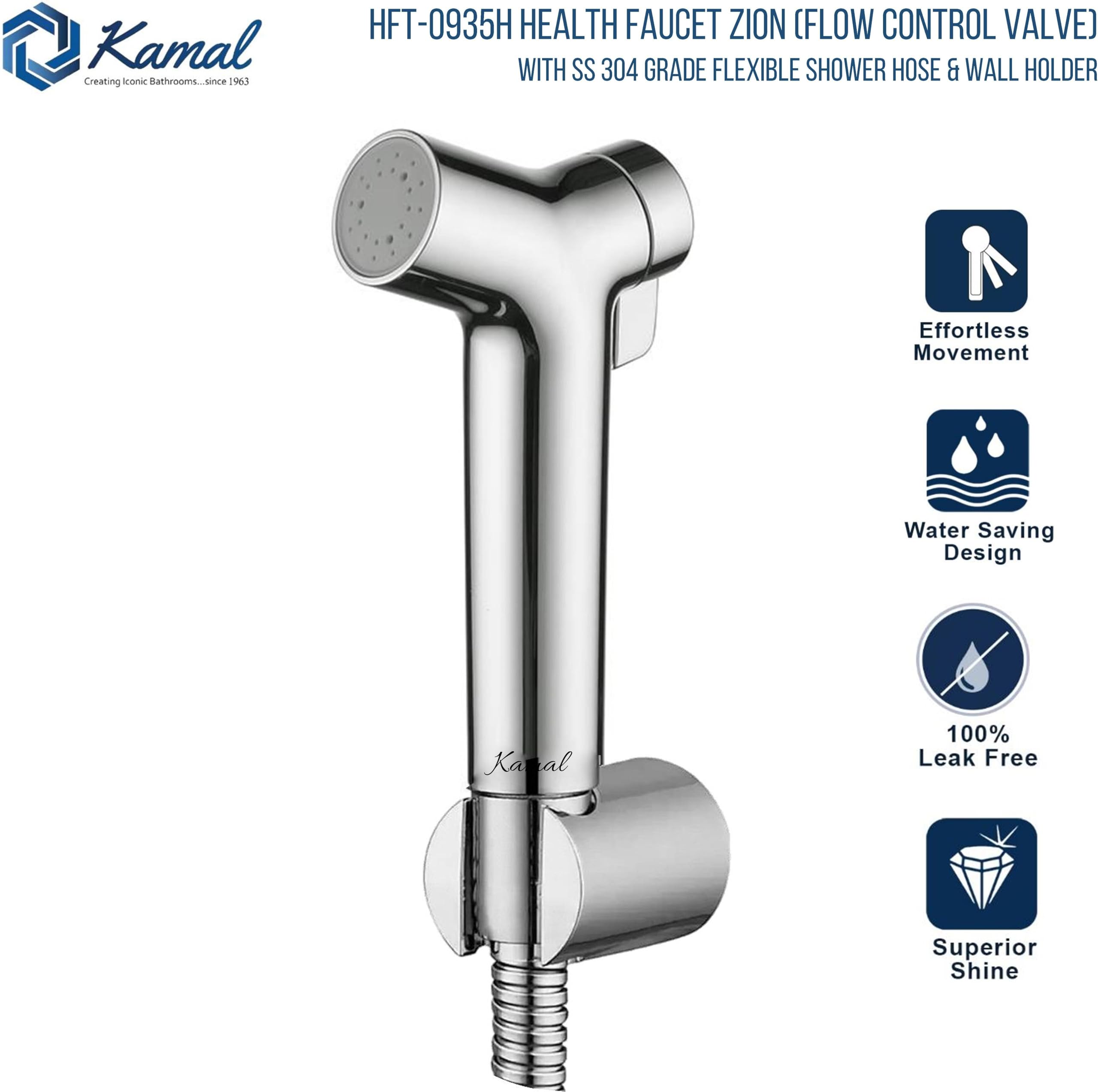 Zion Health Faucet 125cm SS 304 Grade Shower Hose & Holder - by Kamal