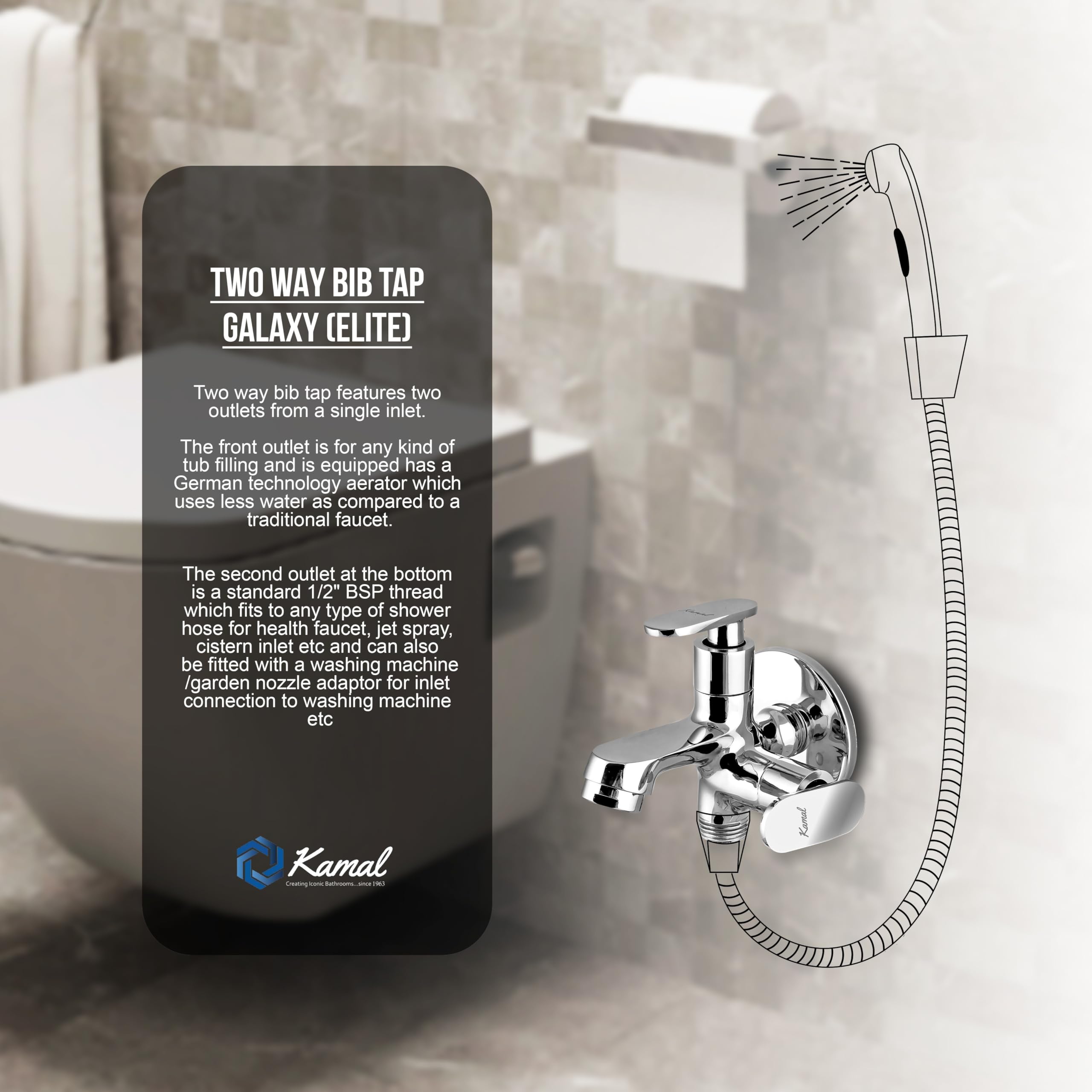 Galaxy Two-Way Bib Tap (Full Brass) - by Kamal