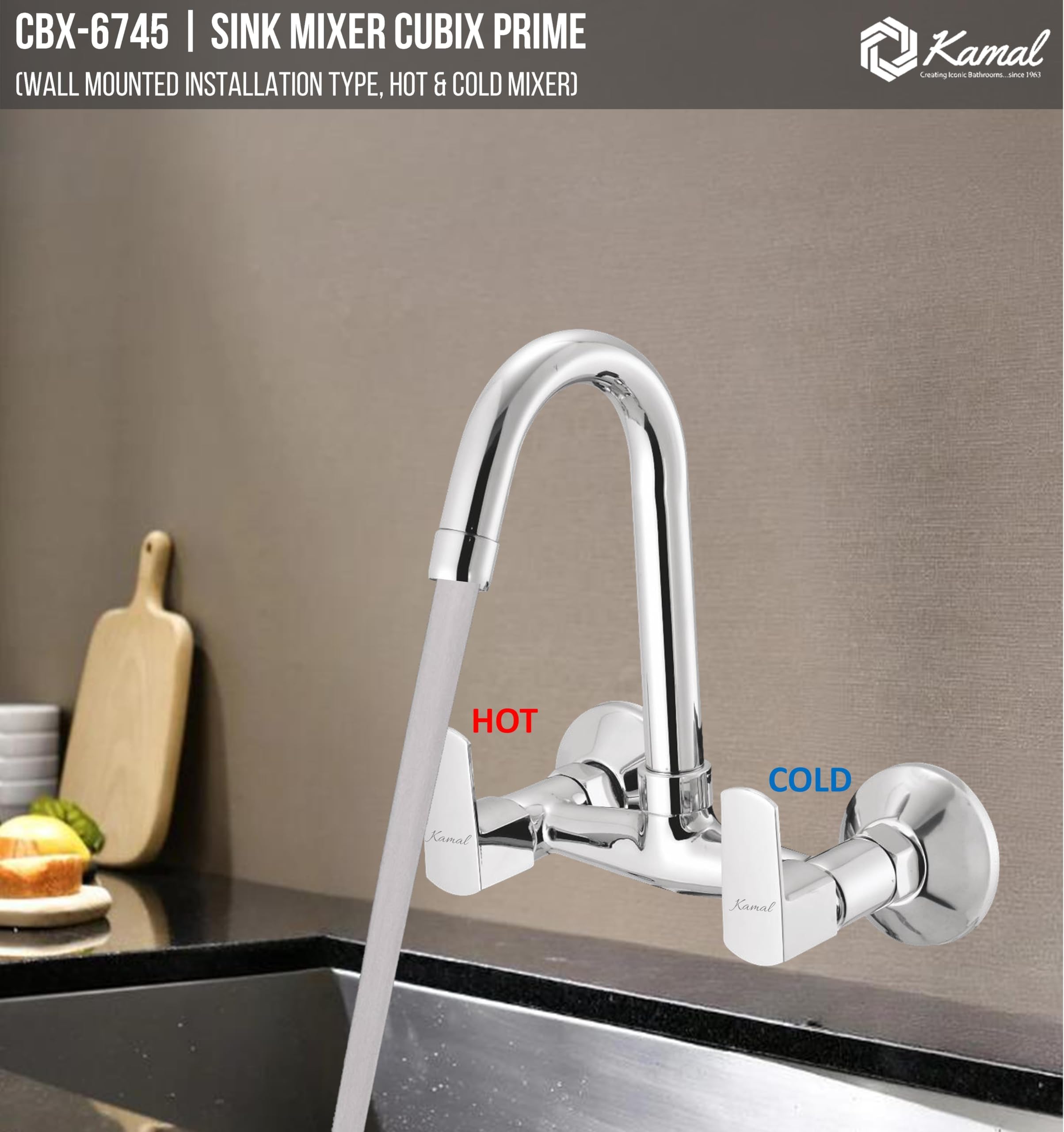 Cubix Prime Sink Mixer - Hot & Cold Mixer Faucet (Full Brass)  - by Kamal