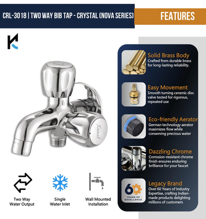 Crystal Two Way Bib Tap (Full Brass)- by Kamal