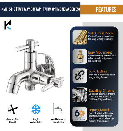 Tarim Prime Nova Series Kamal Two Way Bib Tap (Full Brass) - by Kamal