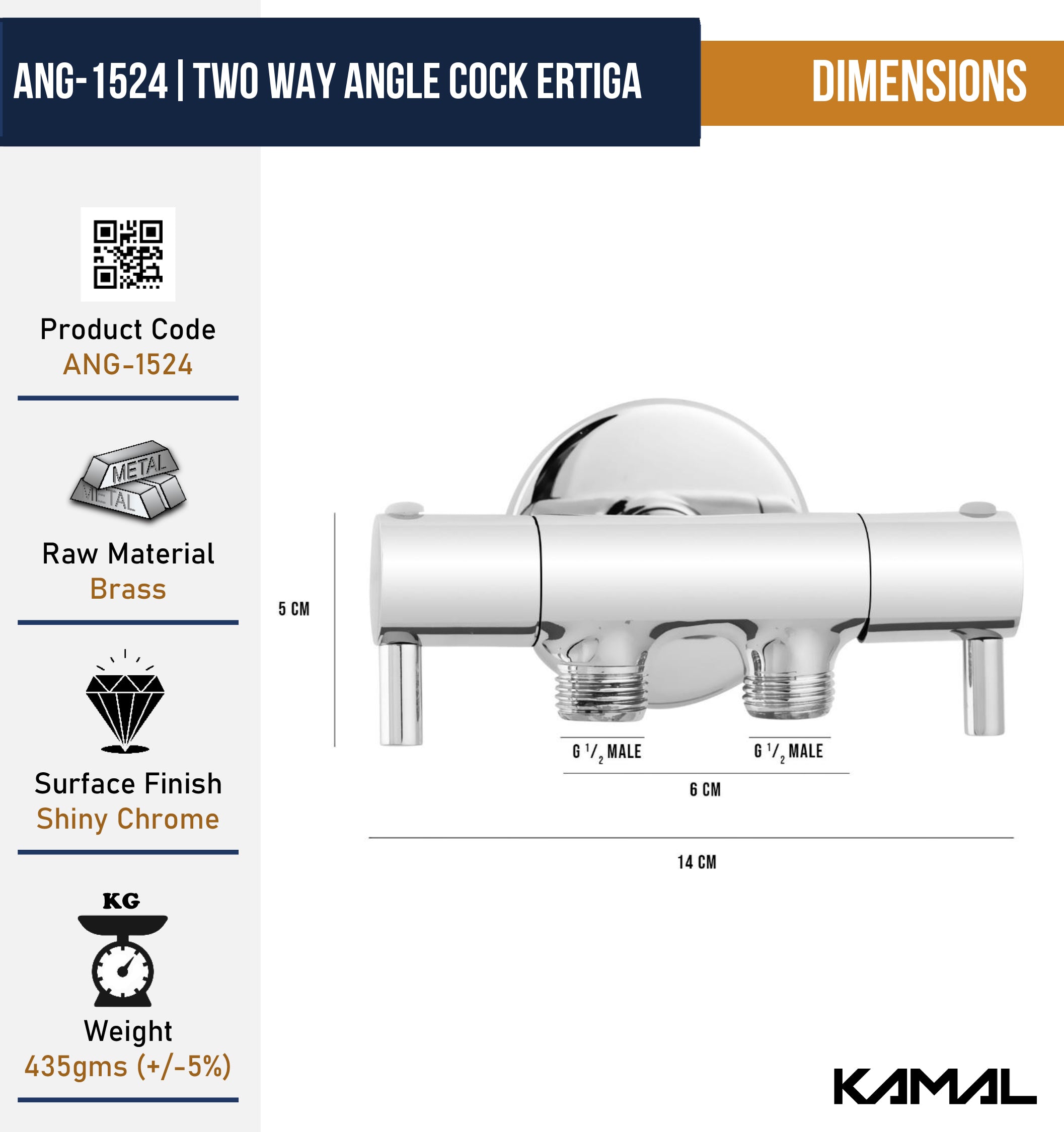 Ertiga Two Way Angle Valve with Wall Flange (Full Brass) - by Kamal