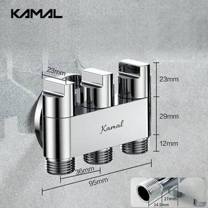 Three Way Brass Angle Valve Apollo 3 Way Control Tap for Bathroom (Full Brass) - by Kamal