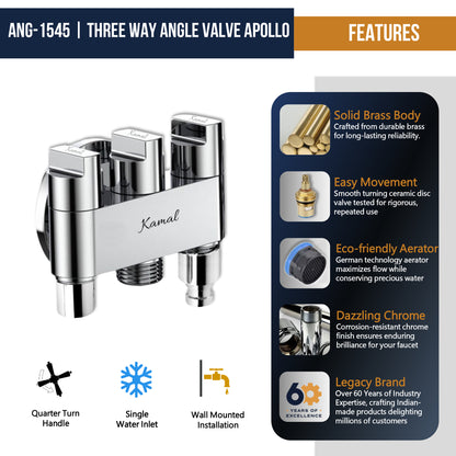 Apollo Three in One Angle Valve with Wall Flange (Full Brass) - by Kamal