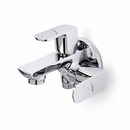 Kamal Cubix Prime two-way bib tap made of full brass, with dual outlet spouts and easy controls for bathroom or kitchen use.