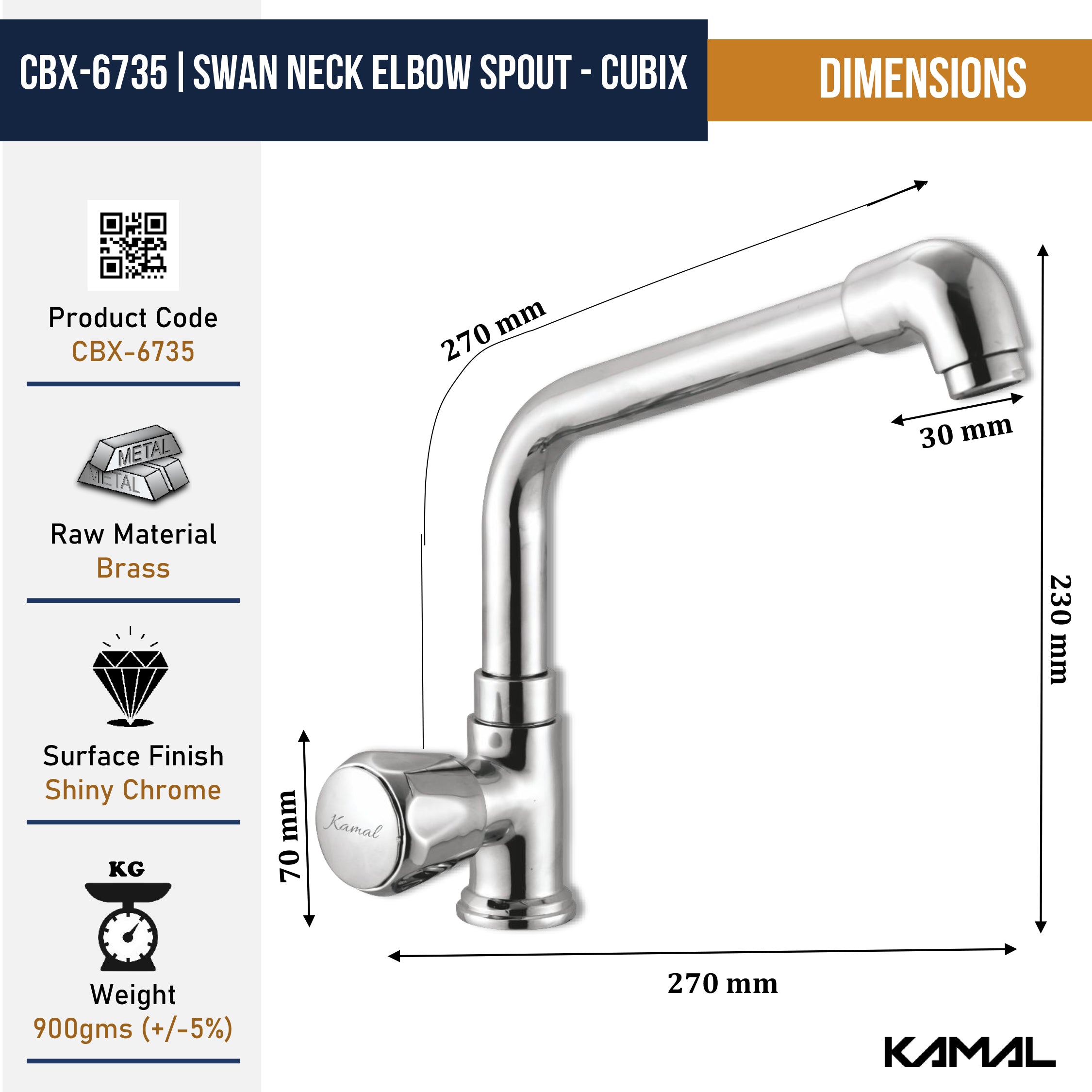 Contessa Neo Swan Neck Elbow Spout (Full Brass) - by Kamal